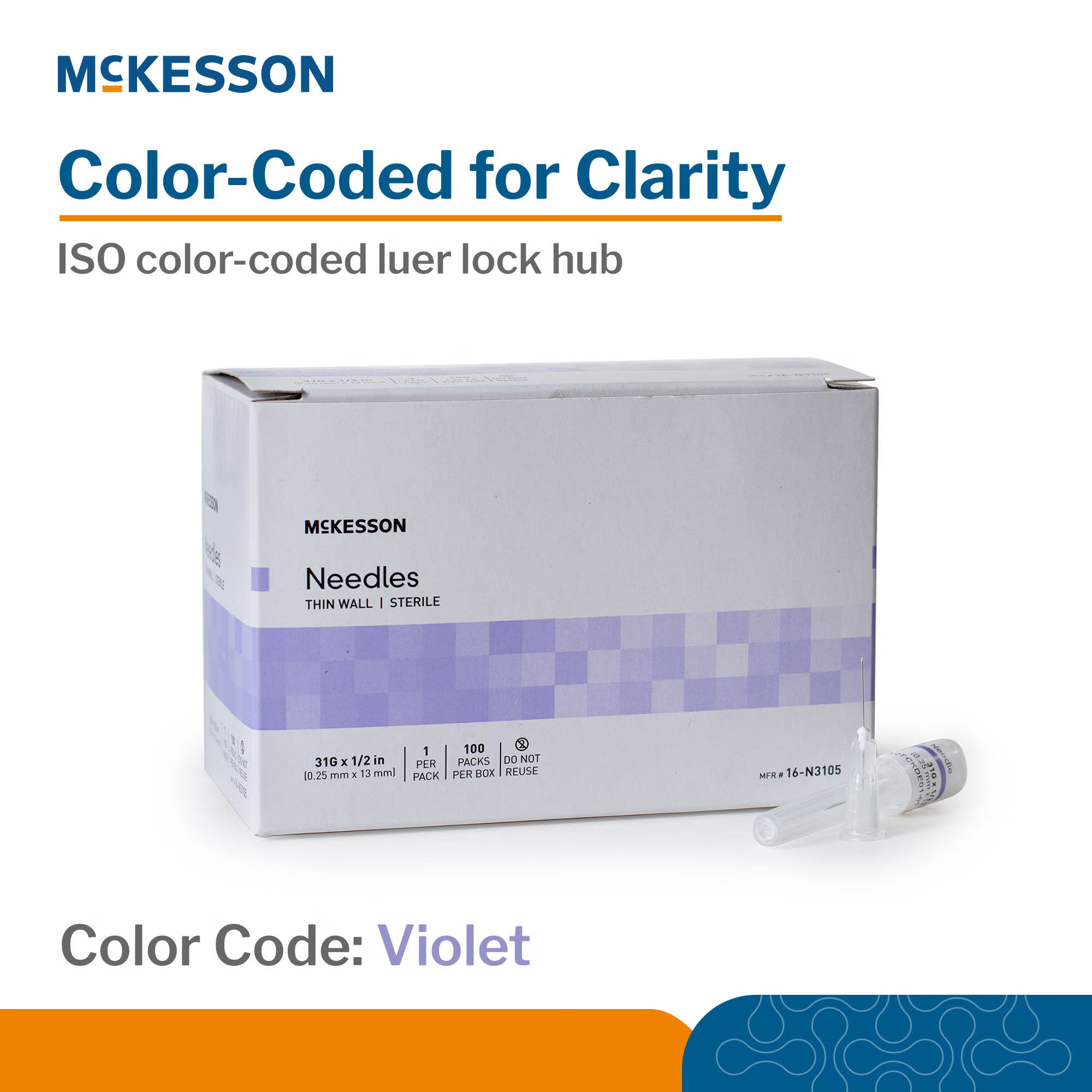 McKesson Brand - 16-N3105 Hypodermic Needle McKesson 1/2 Inch Length 31 Gauge Thin Wall Without Safety