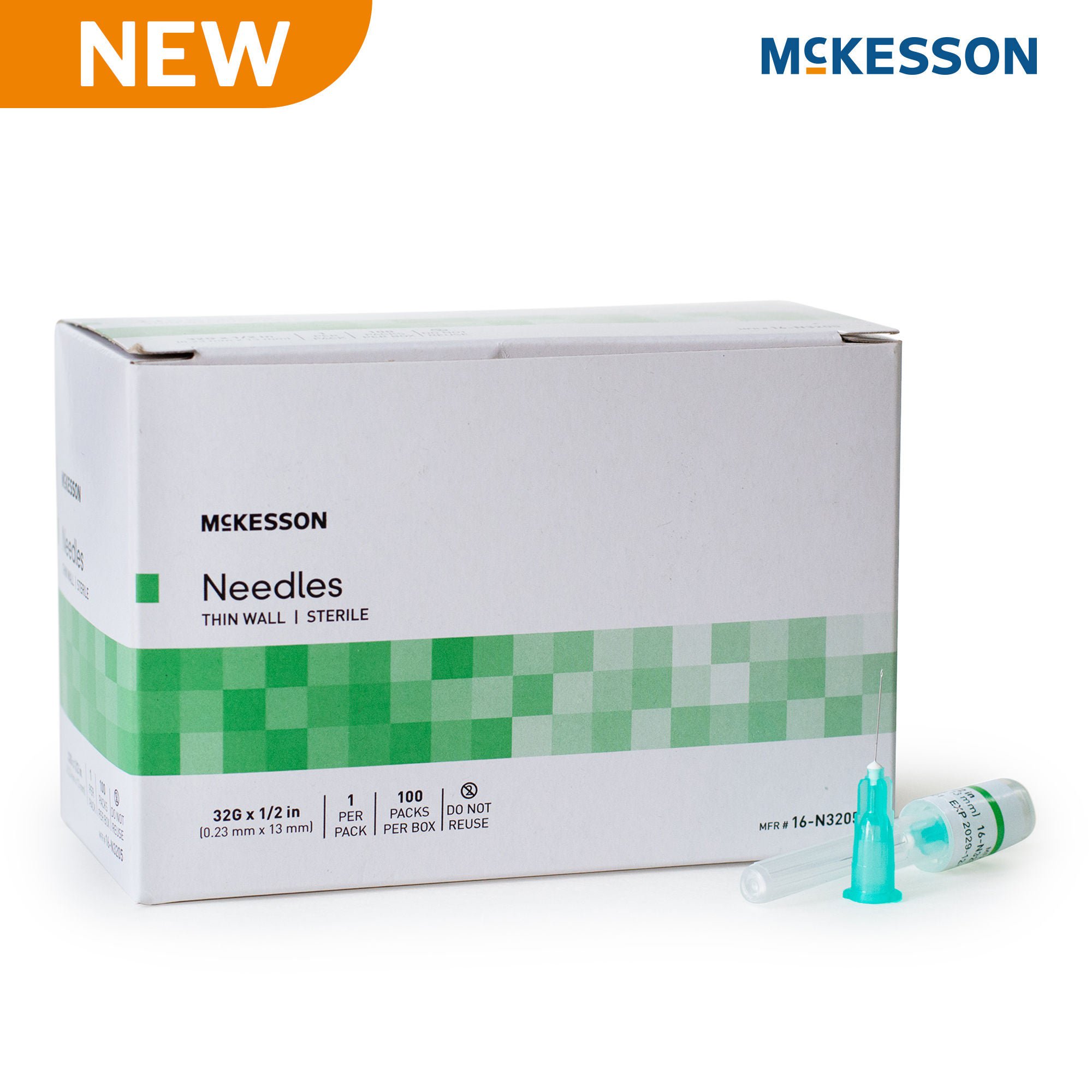McKesson Brand - 16-N3205 Hypodermic Needle McKesson 1/2 Inch Length 32 Gauge Thin Wall Without Safety