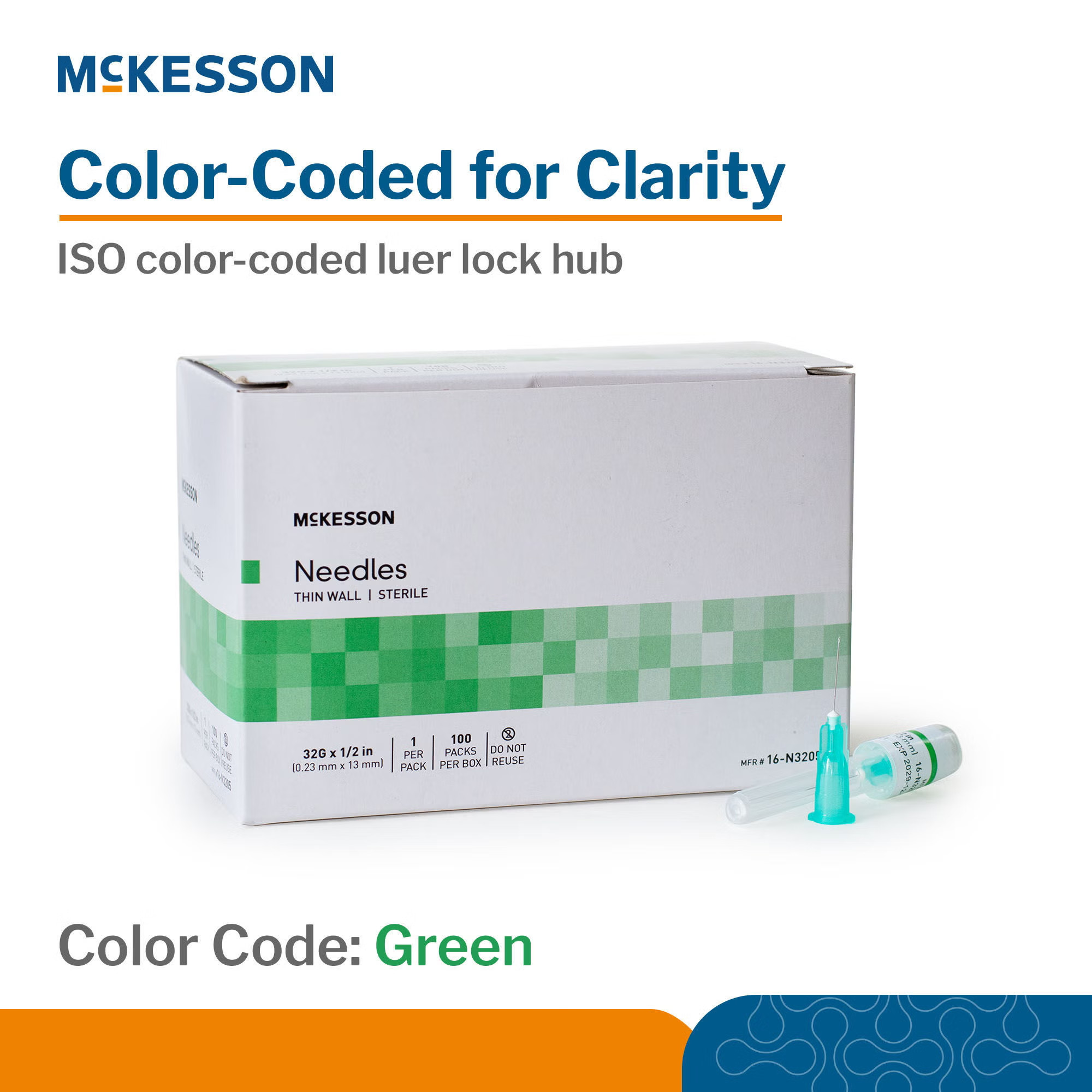 McKesson Brand - 16-N3205 Hypodermic Needle McKesson 1/2 Inch Length 32 Gauge Thin Wall Without Safety