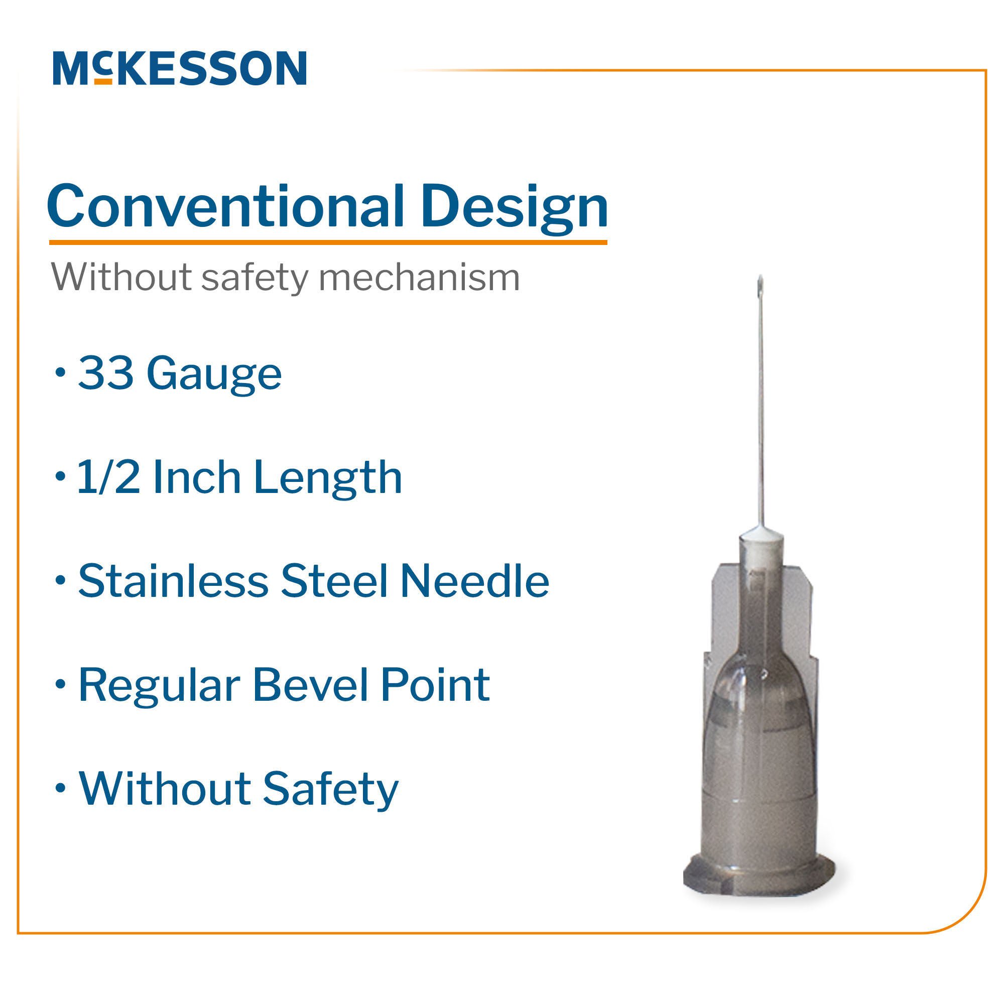 McKesson Brand - 16-N3305 Hypodermic Needle McKesson 1/2 Inch Length 33 Gauge Thin Wall Without Safety