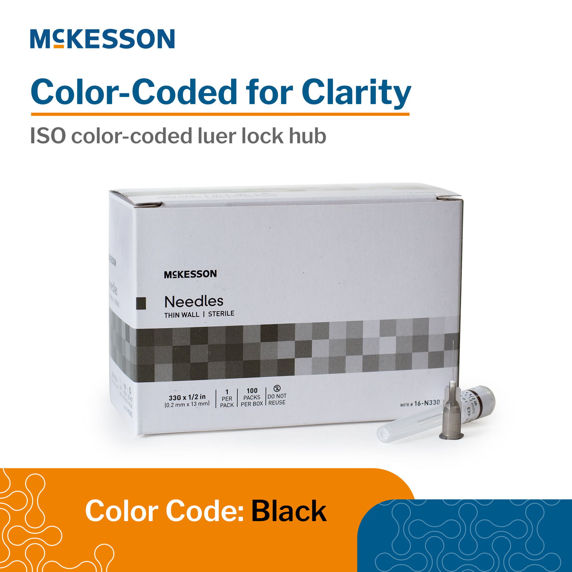 McKesson Brand - 16-N3305 Hypodermic Needle McKesson 1/2 Inch Length 33 Gauge Thin Wall Without Safety
