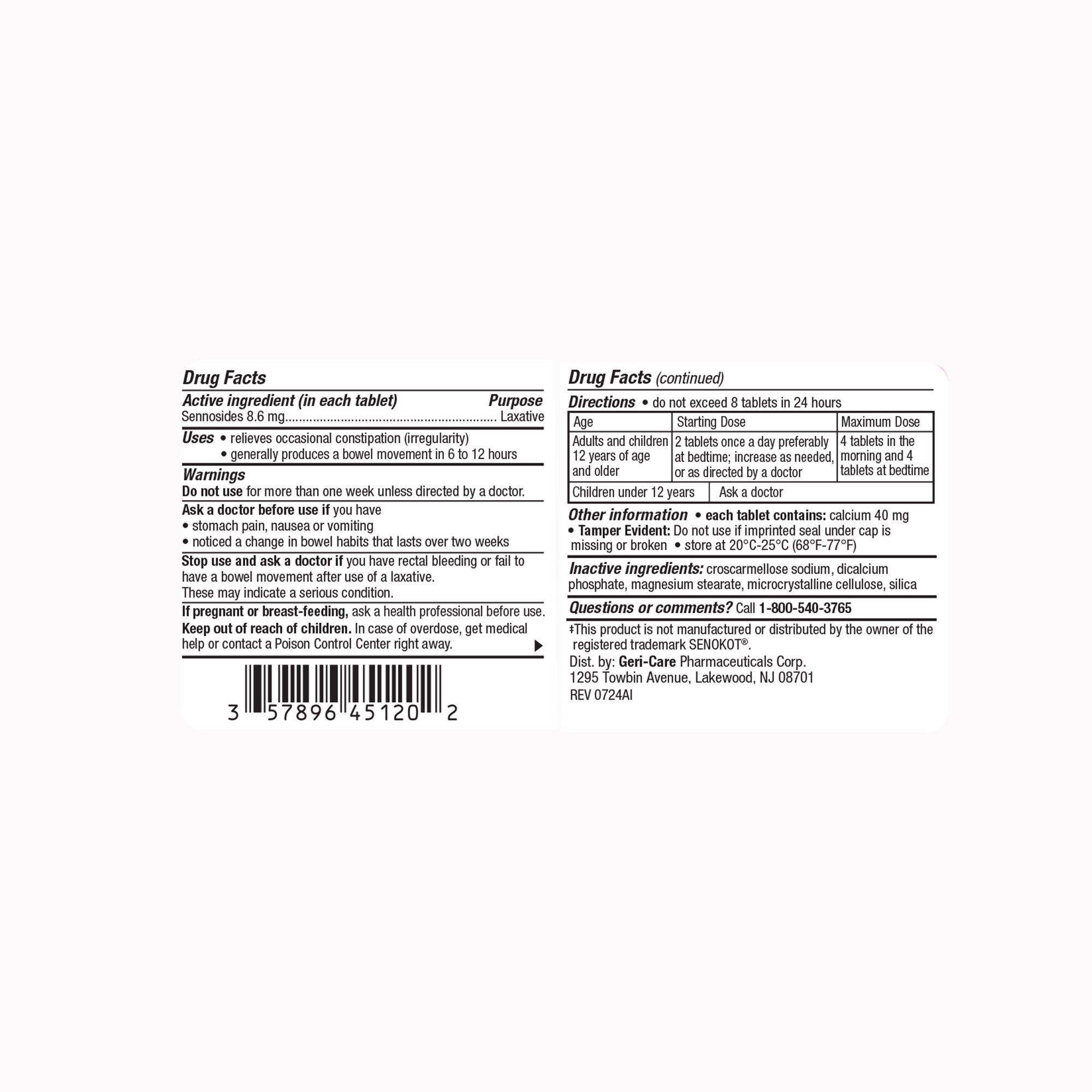 Geri-Care 451-20-GCP - Geri-Care® Geri-Kot Senna Concentrate Natural Vegetable Laxative - 1/Bottle, 12/Case