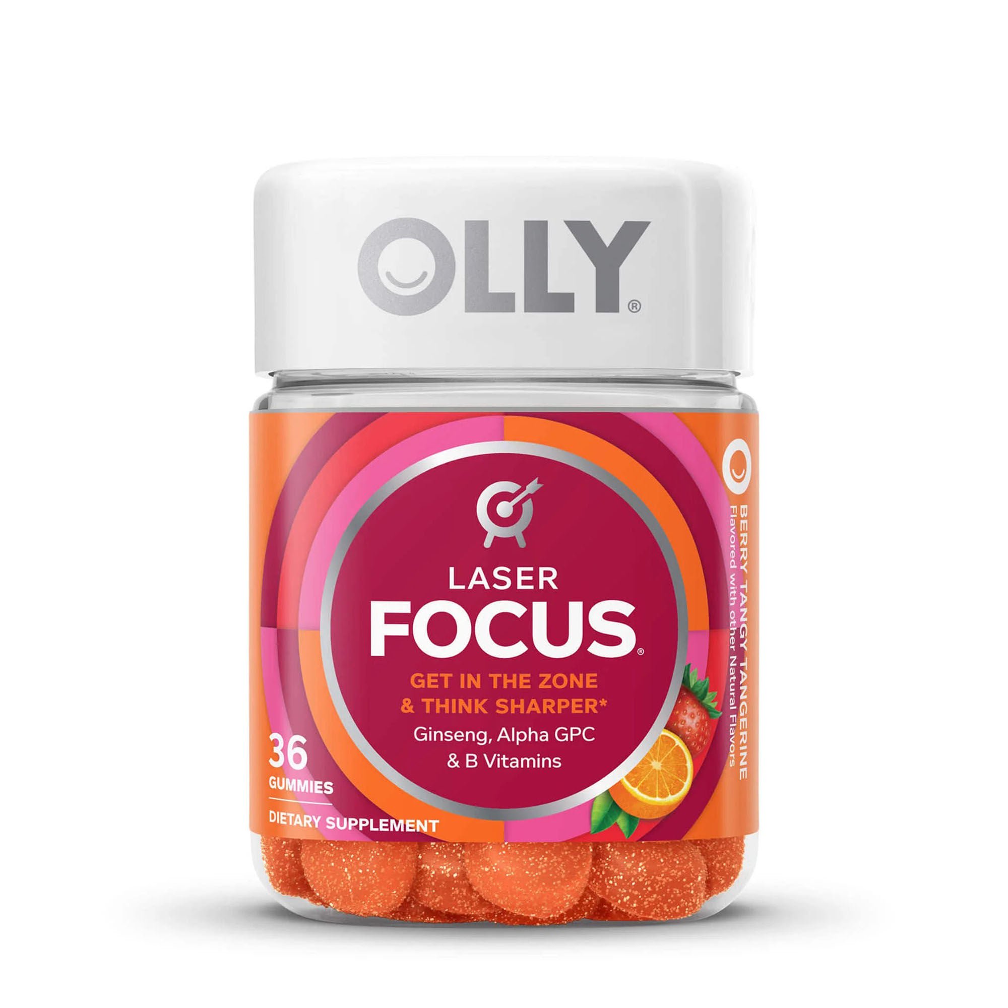 OLLY Public Benefit Corp - 85815801525 Dietary Supplement OLLY® Laser Focus B6 / B12 / Ginseng / Alpha GPC 2 mg - 50 mcg - 100 mg - 20 mg Strength Gummy 36 per Bottle Berry Tang Flavor