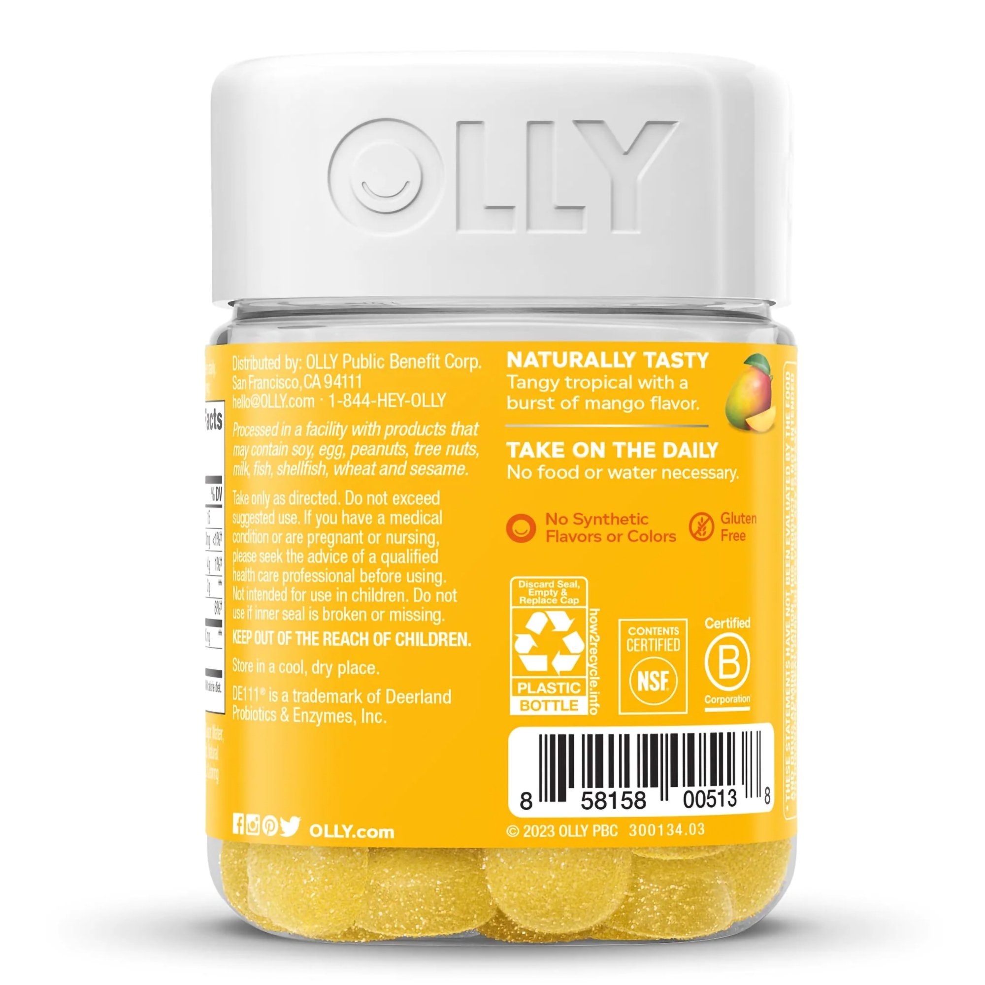 OLLY Public Benefit Corp 85815800513 - Olly® Probiotic Gummies, Tropical Mango Flavor - 1/Bottle