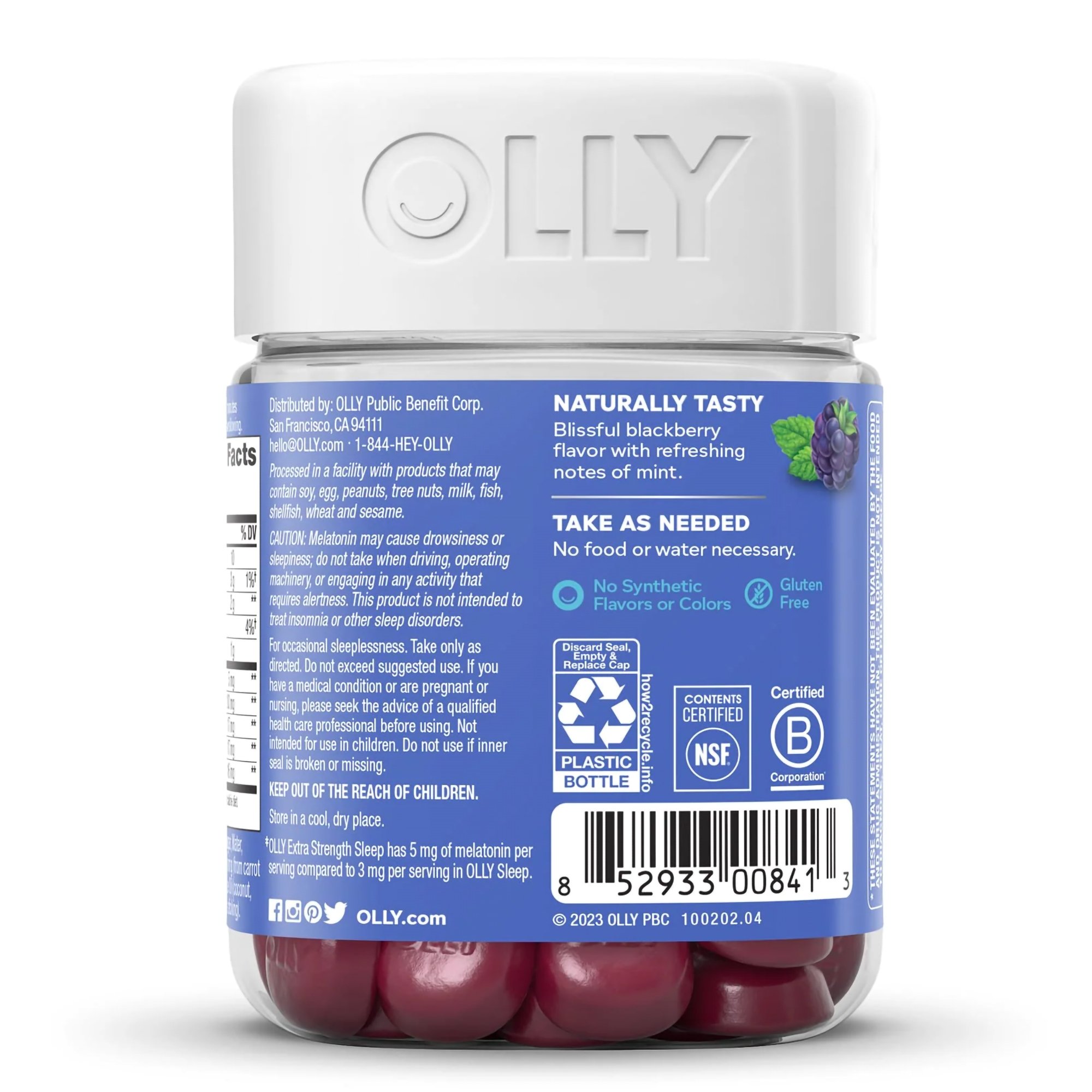 OLLY Public Benefit Corp 85293300841 - Olly® Sleep Gummies with Melatonin and L-Theanine Extra Strength Blackberry Zen - 1/Bottle