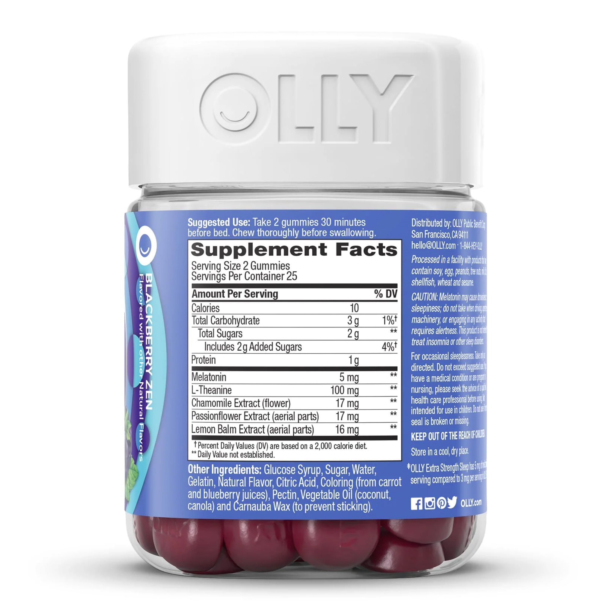 OLLY Public Benefit Corp 85293300841 - Olly® Sleep Gummies with Melatonin and L-Theanine Extra Strength Blackberry Zen - 1/Bottle