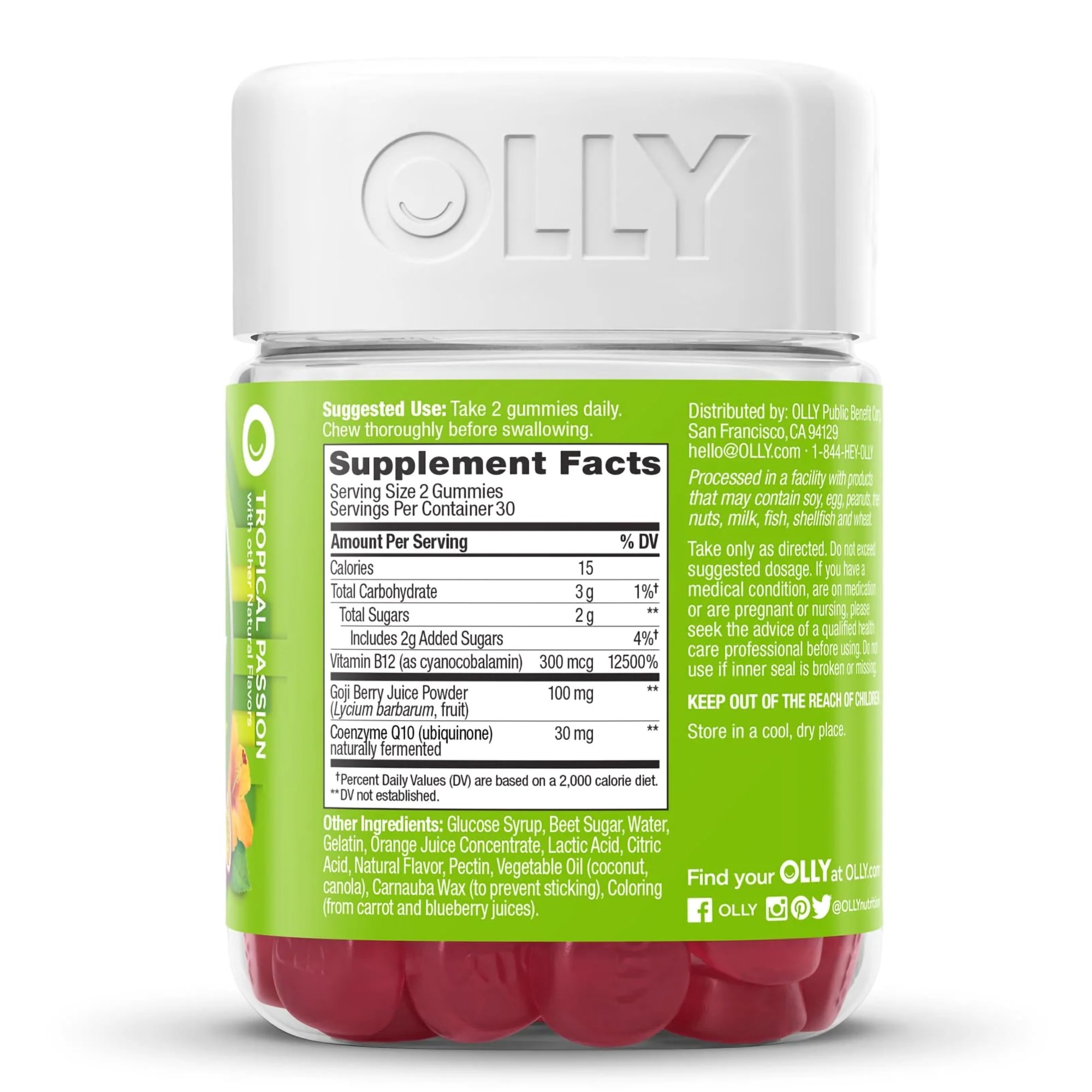 OLLY Public Benefit Corp 85815800569 - Olly® Daily Energy Gummies w/ Vitamin B-12, CoQ10 & Goji Berry Tropical Passion - 1/Bottle