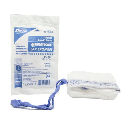 Dukal - 10-0004 Surgical Laparotomy Sponge Dukal X-Ray Detectable Cotton 4 X 18 Inch 5 Count Pack Sterile