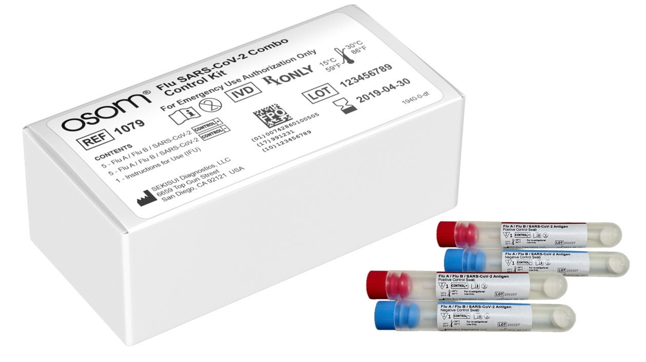 Sekisui Diagnostics - 1079 Antigen Test Control Set OSOM® Flu A + B / SARS-CoV-2 Combo Positive Level / Negative Level 10 Swabs