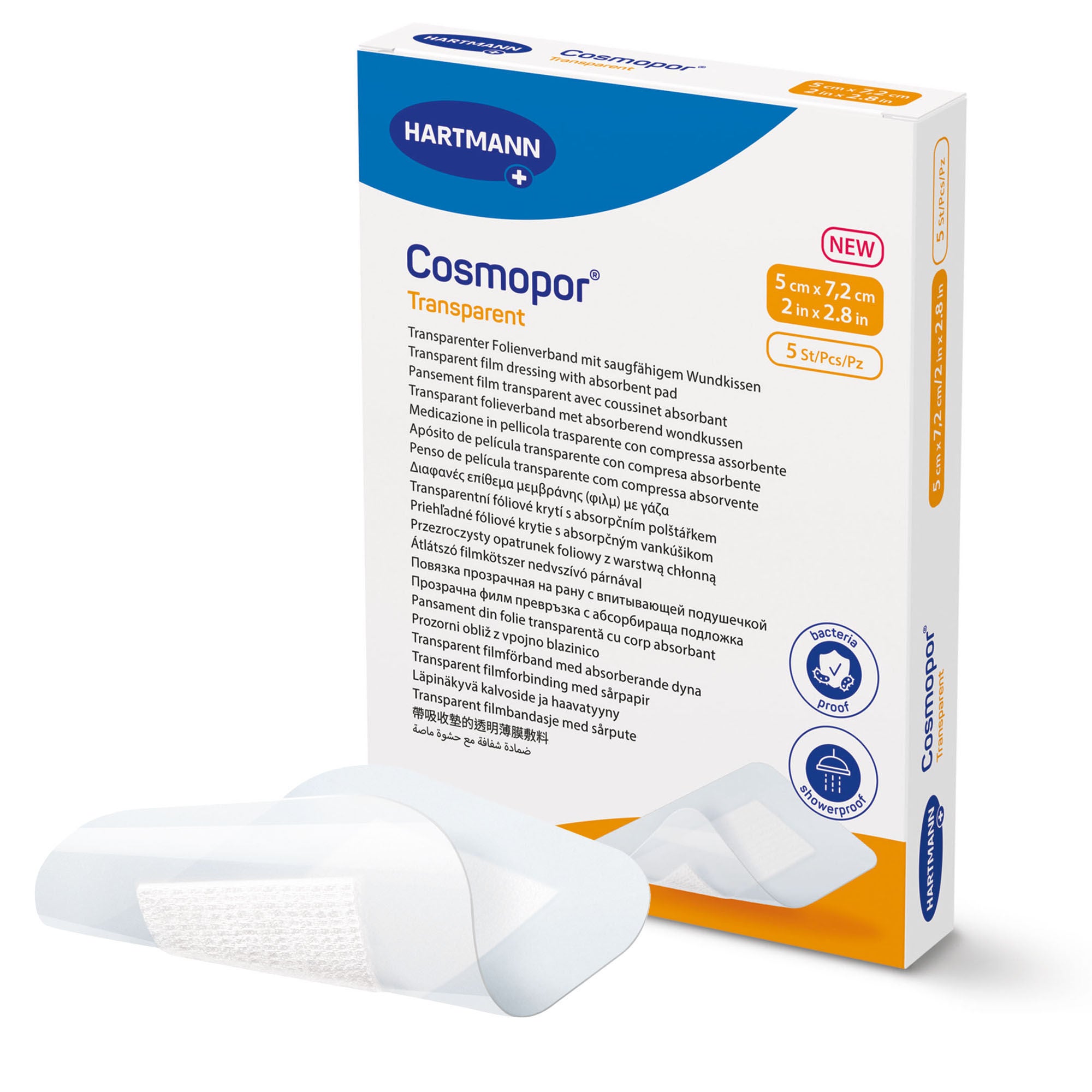 Hartmann - 901050 Transparent Film Dressing with Pad Cosmopor® 2 X 2-4/5 Inch 4 Tab Delivery Rectangle Sterile