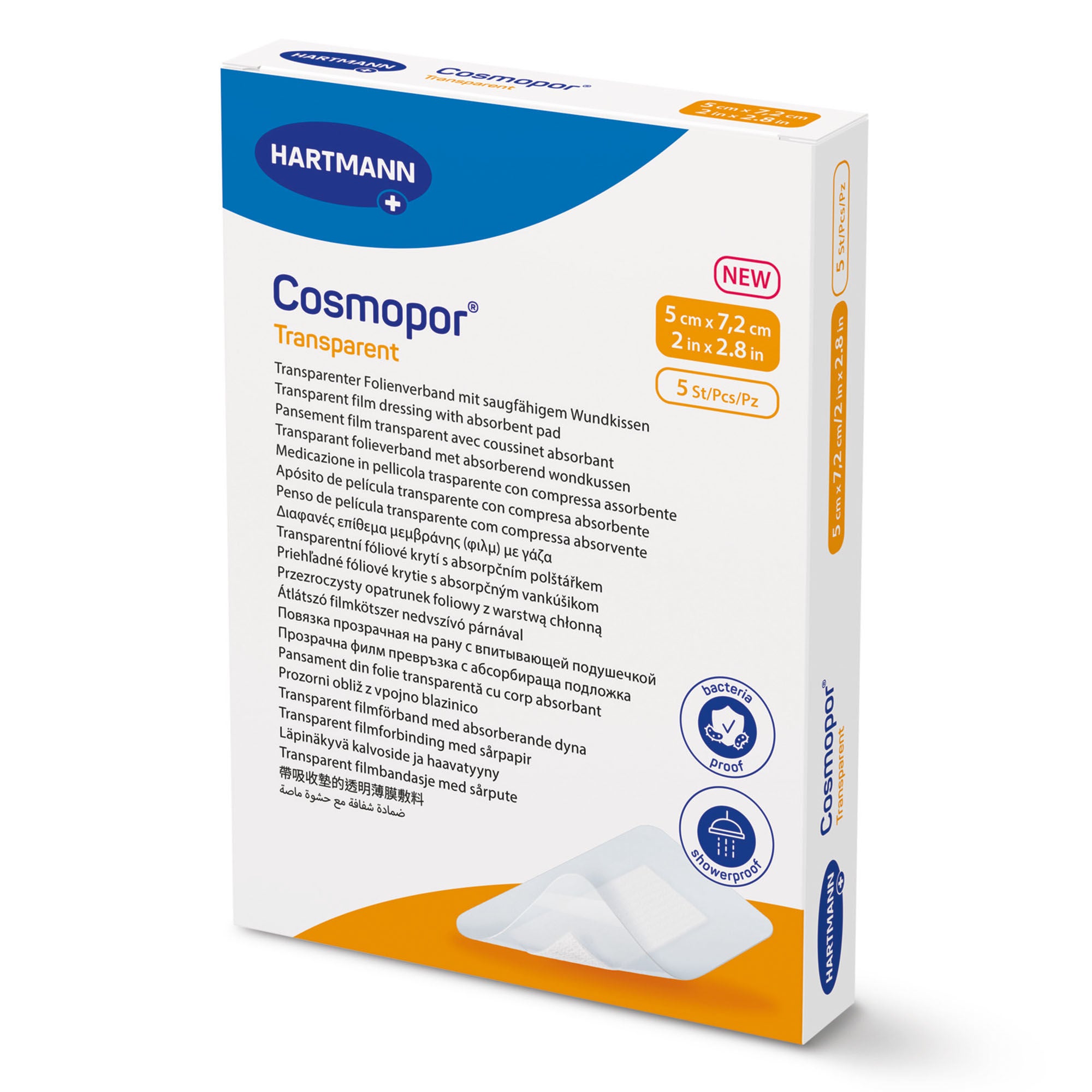 Hartmann - 901050 Transparent Film Dressing with Pad Cosmopor® 2 X 2-4/5 Inch 4 Tab Delivery Rectangle Sterile