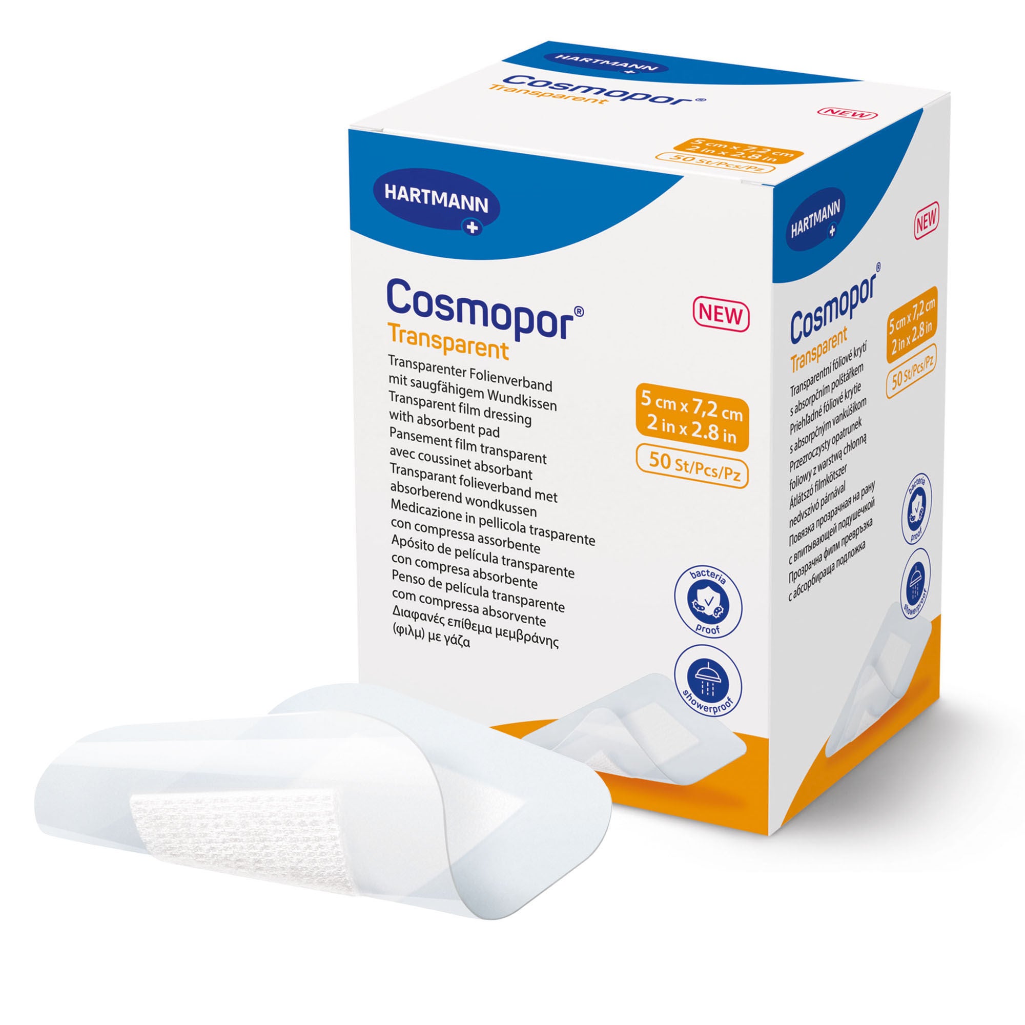 Hartmann - 901051 Transparent Film Dressing with Pad Cosmopor® 2 X 2-4/5 Inch 4 Tab Delivery Rectangle Sterile