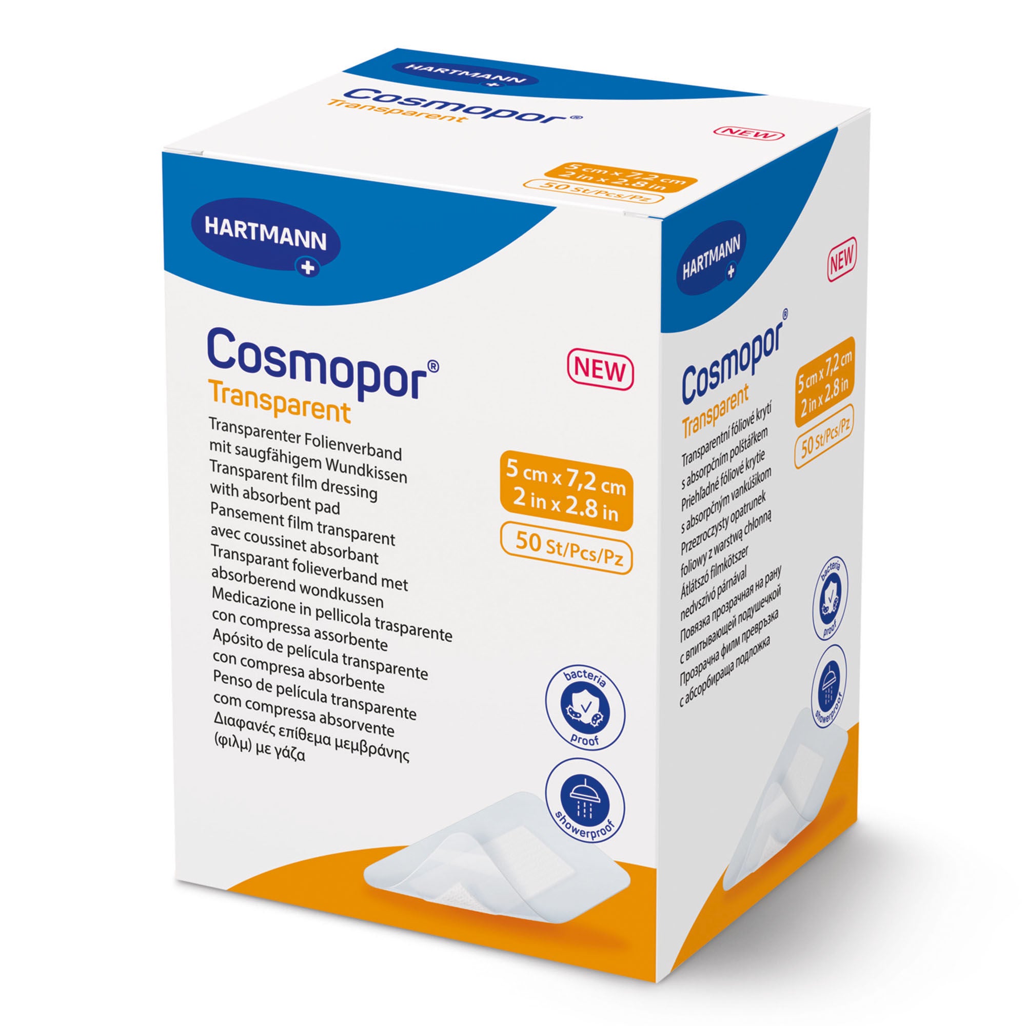 Hartmann - 901051 Transparent Film Dressing with Pad Cosmopor® 2 X 2-4/5 Inch 4 Tab Delivery Rectangle Sterile