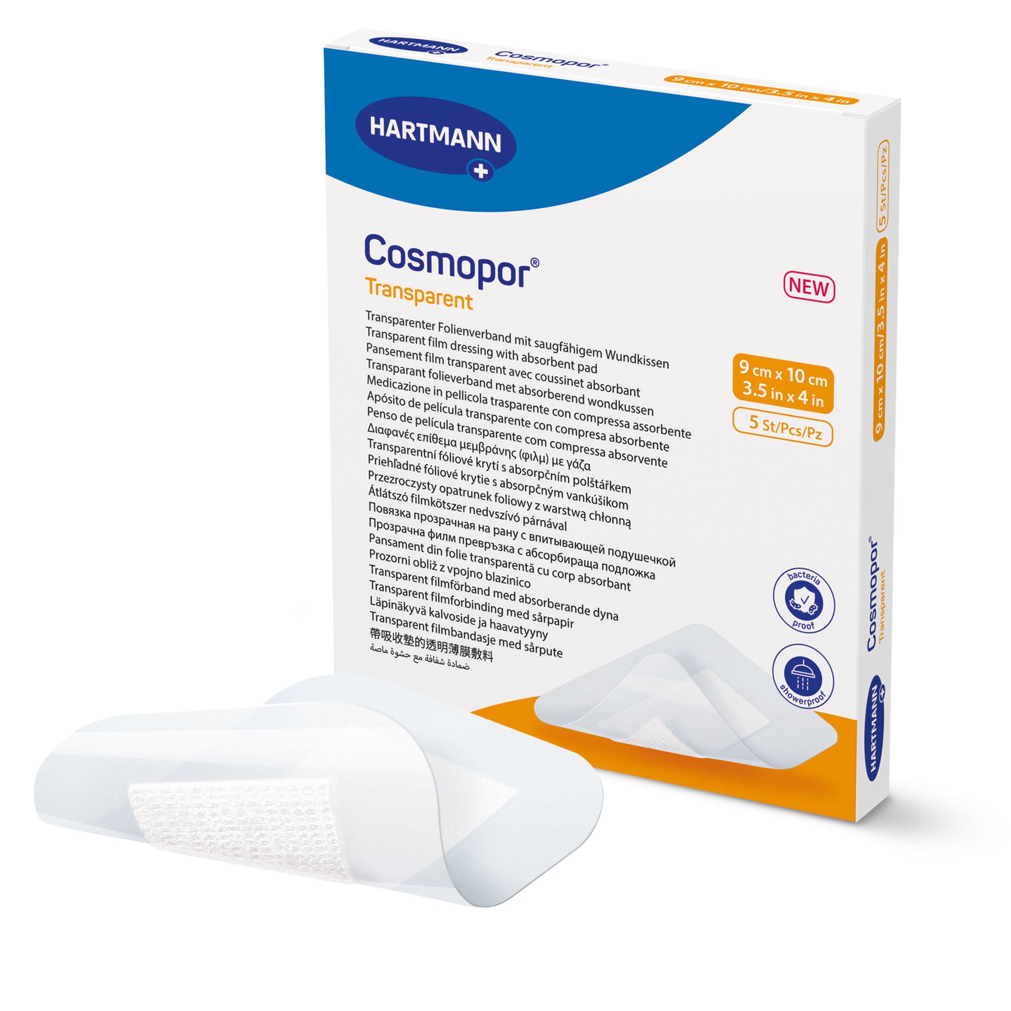 Hartmann - 901052 Transparent Film Dressing with Pad Cosmopor® 3-1/5 X 4 Inch 4 Tab Delivery Rectangle Sterile