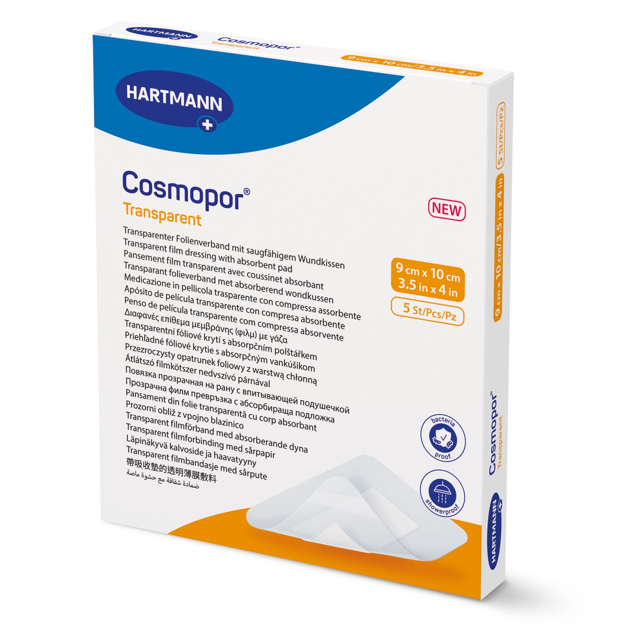 Hartmann - 901052 Transparent Film Dressing with Pad Cosmopor® 3-1/5 X 4 Inch 4 Tab Delivery Rectangle Sterile