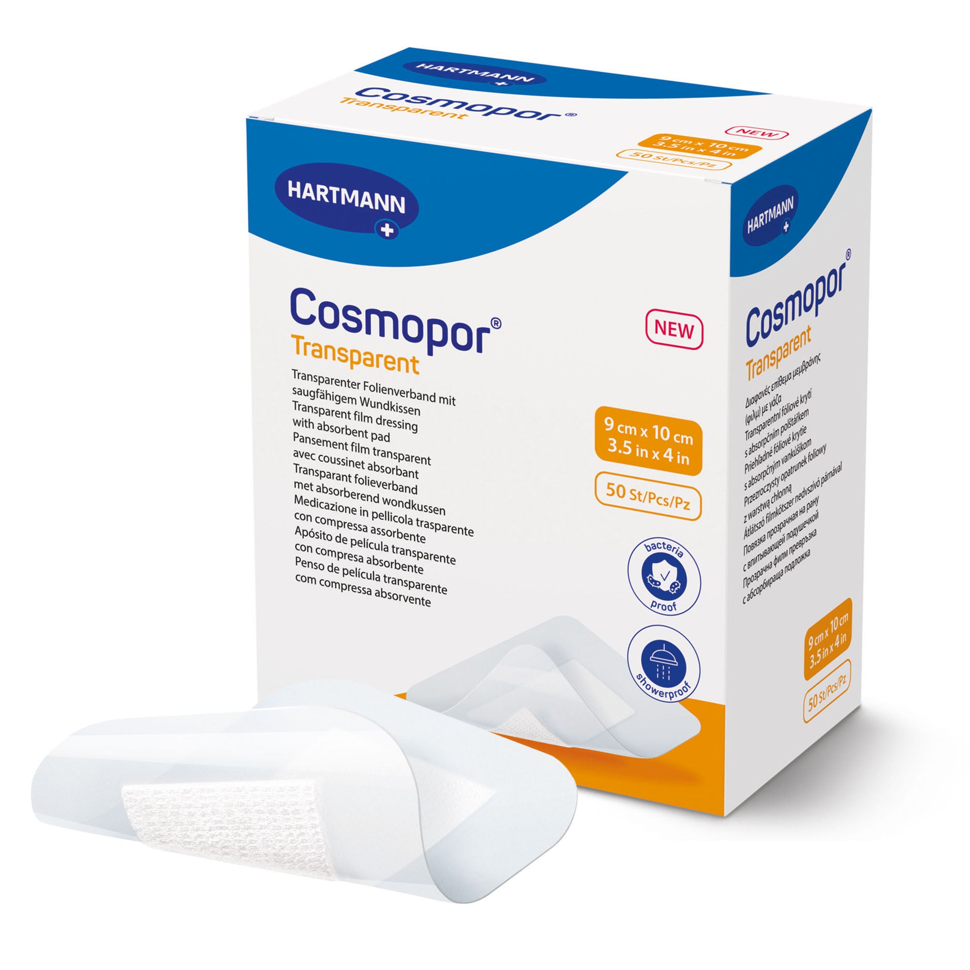 Hartmann - 901053 Transparent Film Dressing with Pad Cosmopor® 3-1/5 X 4 Inch 4 Tab Delivery Rectangle Sterile