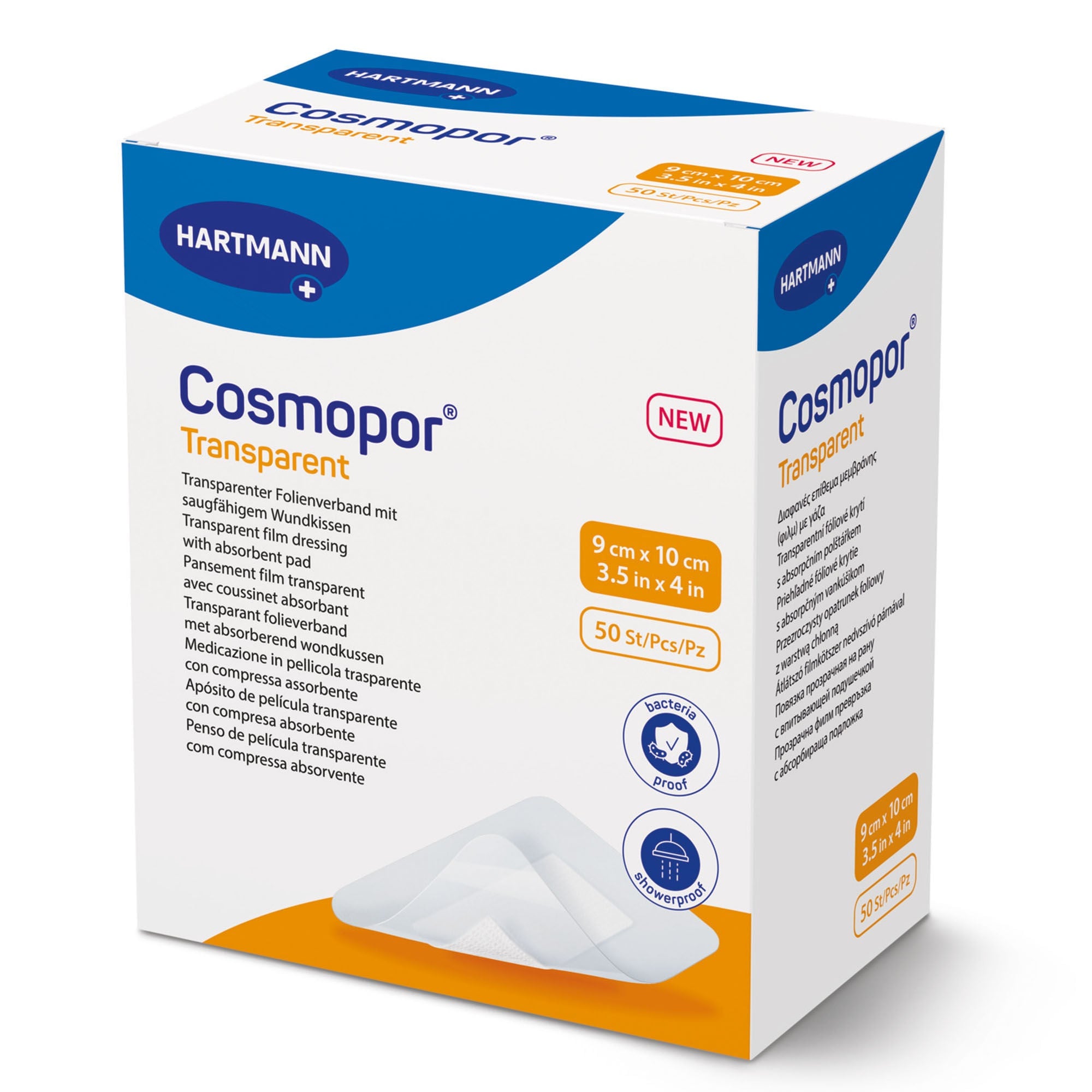 Hartmann - 901053 Transparent Film Dressing with Pad Cosmopor® 3-1/5 X 4 Inch 4 Tab Delivery Rectangle Sterile