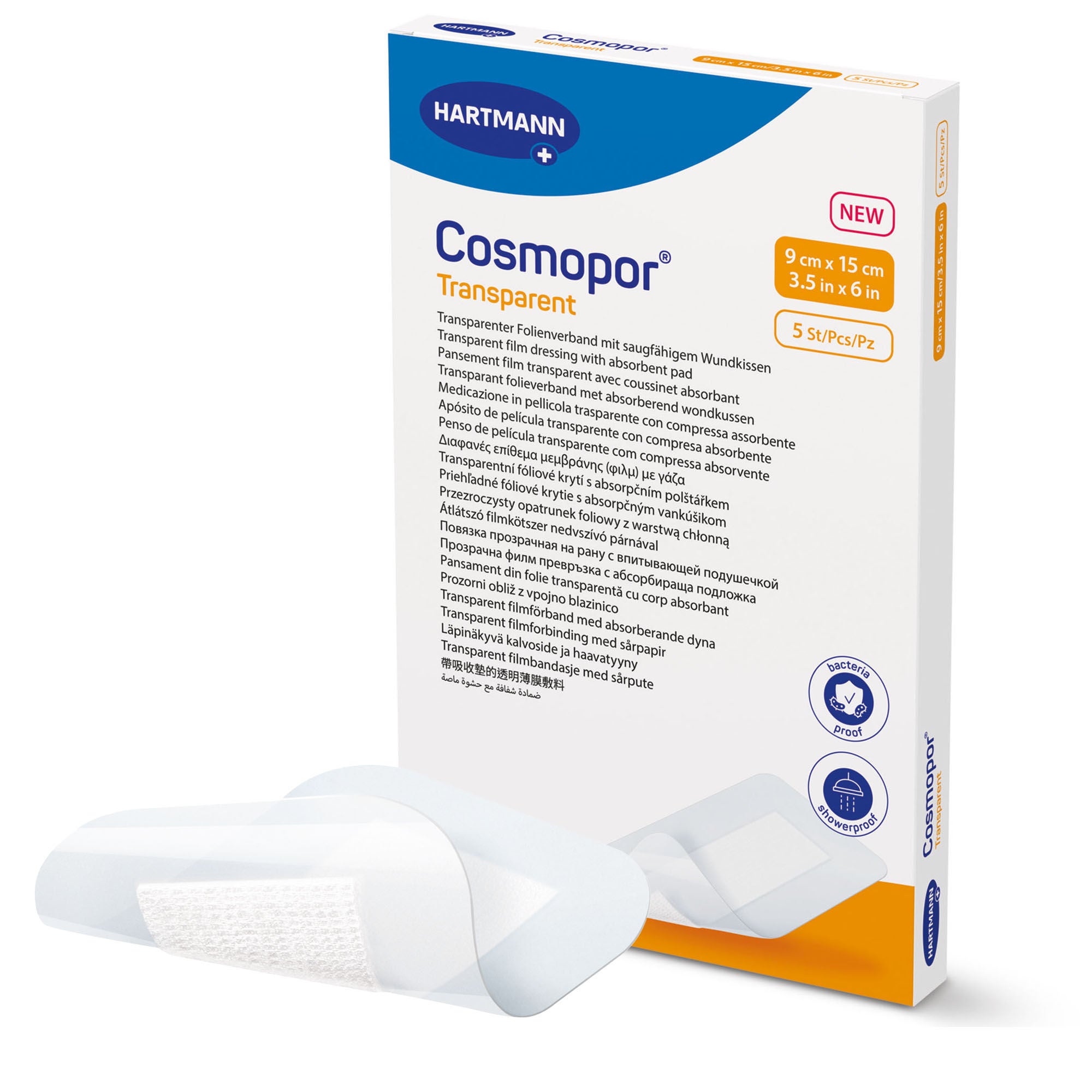 Hartmann - 901054 Transparent Film Dressing with Pad Cosmopor® 3-1/5 X 4 Inch 4 Tab Delivery Rectangle Sterile
