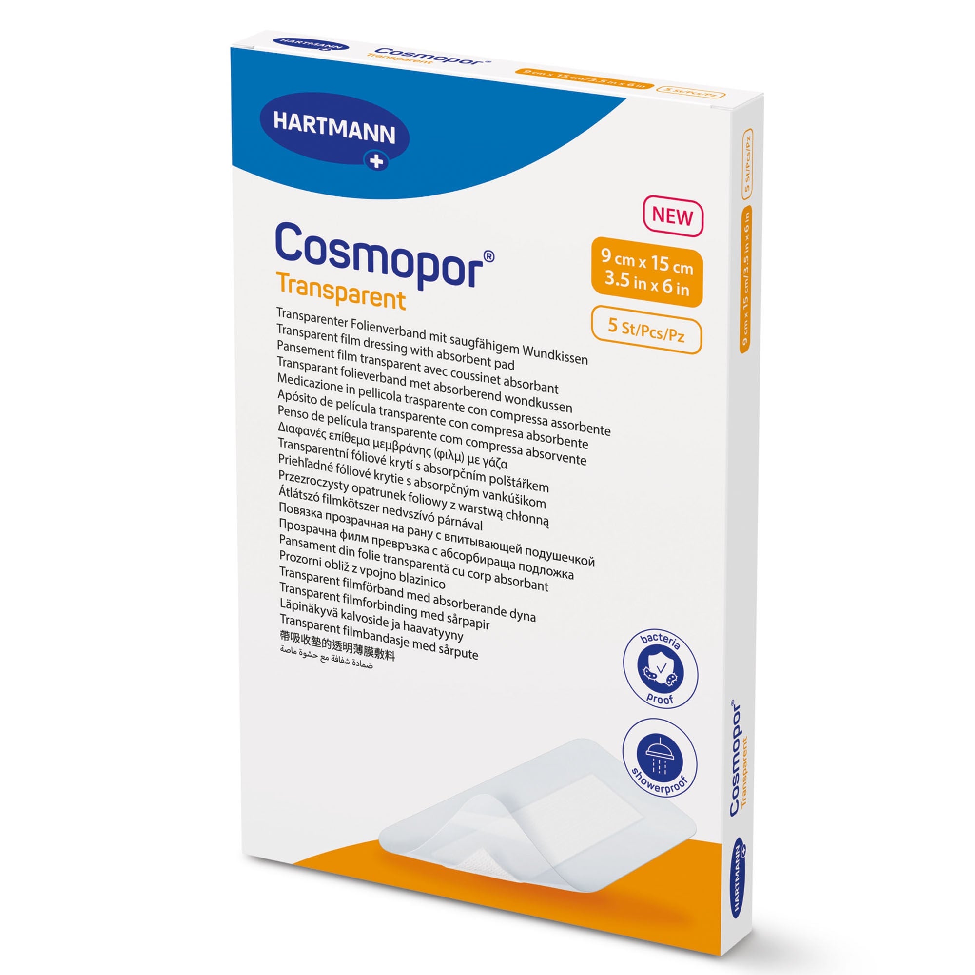 Hartmann - 901054 Transparent Film Dressing with Pad Cosmopor® 3-1/5 X 4 Inch 4 Tab Delivery Rectangle Sterile