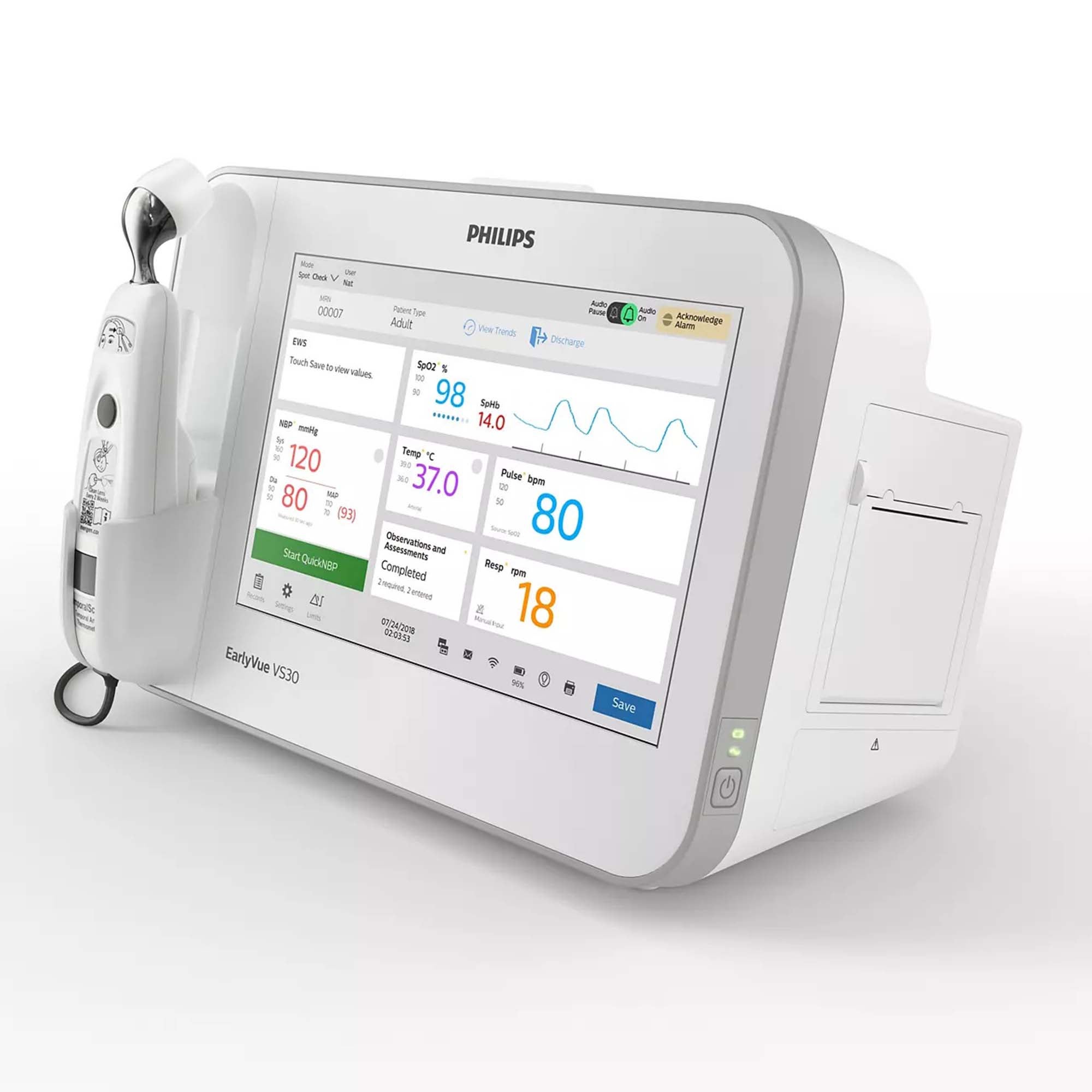 Philips Healthcare - 863380 Vital Signs Monitor Philips EarlyVue VS30 Spot Check Pulse NIBP AC Power / Battery Operated