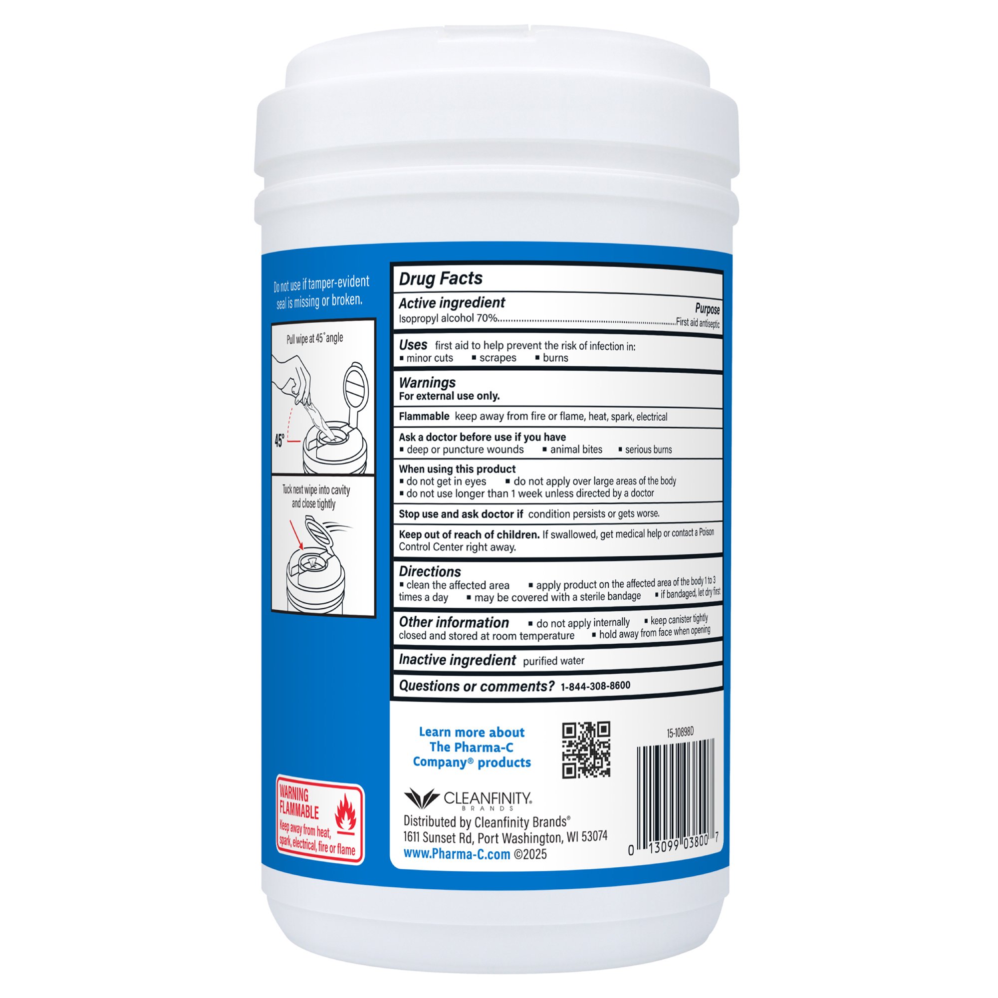 Kleen Test Products Corp 63-10413 - The Pharma-C Company® Isopropyl Alcohol Antiseptic Skin Wipe - 175/Carton, 1050/Case