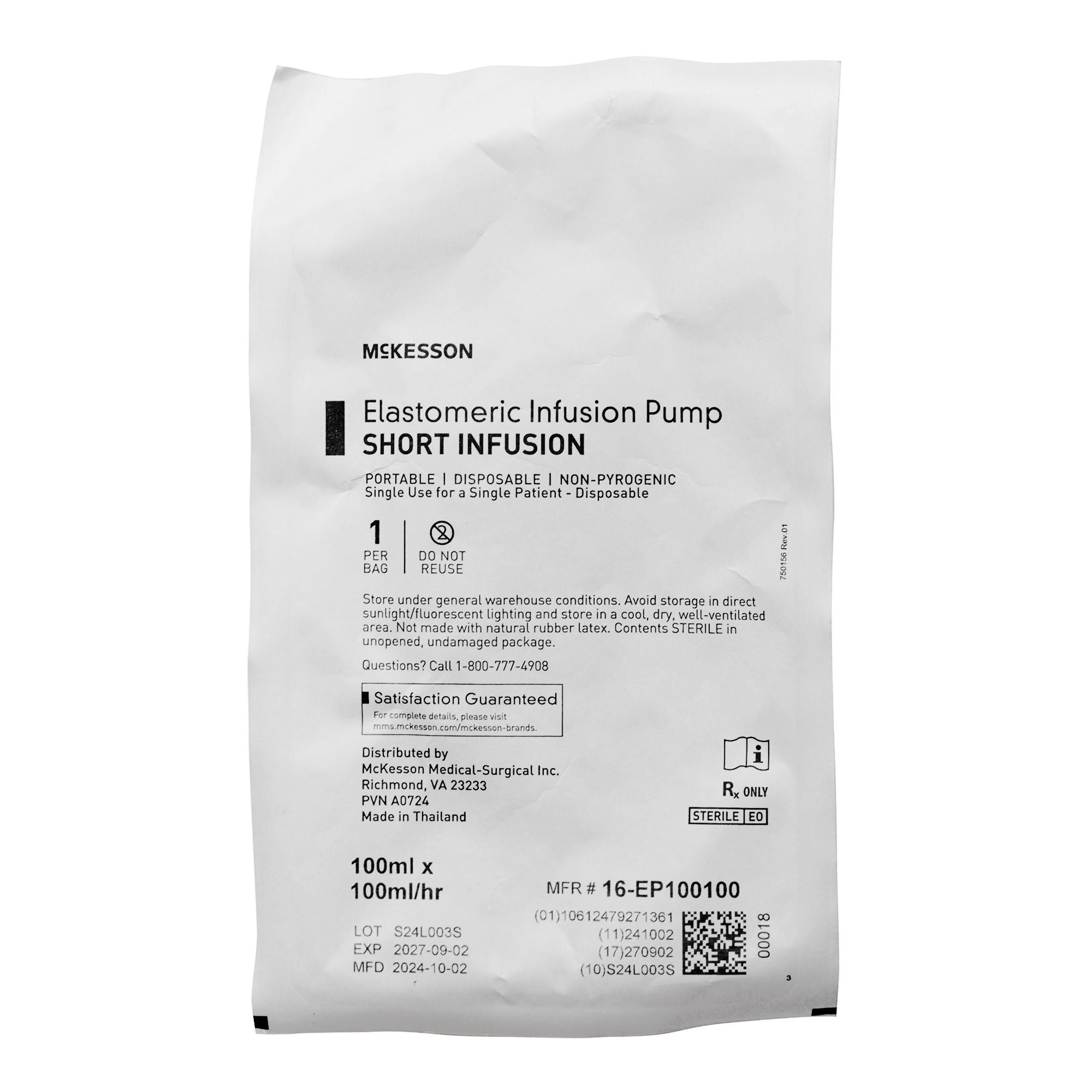 McKesson Brand - 16-EP100100 Elastomeric Pump McKesson 100 mL Volume 100 mL / Hr. Flow Rate