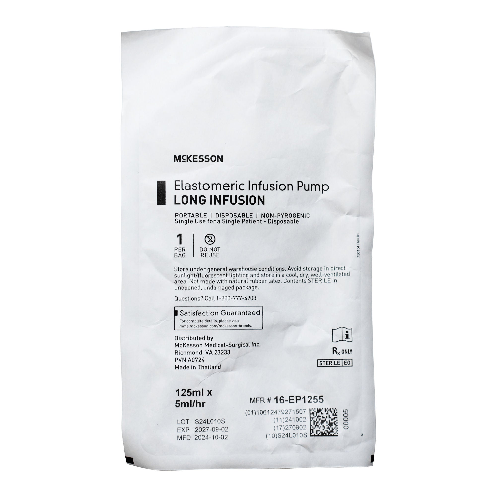 McKesson Brand - 16-EP1255 Elastomeric Pump McKesson 125 mL Volume 5 mL / Hr. Flow Rate