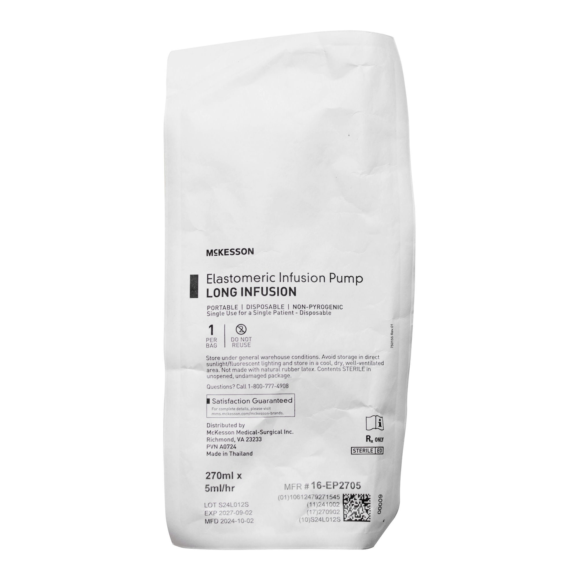 McKesson Brand - 16-EP2705 Elastomeric Pump McKesson 270 mL Volume 5 mL / Hr. Flow Rate