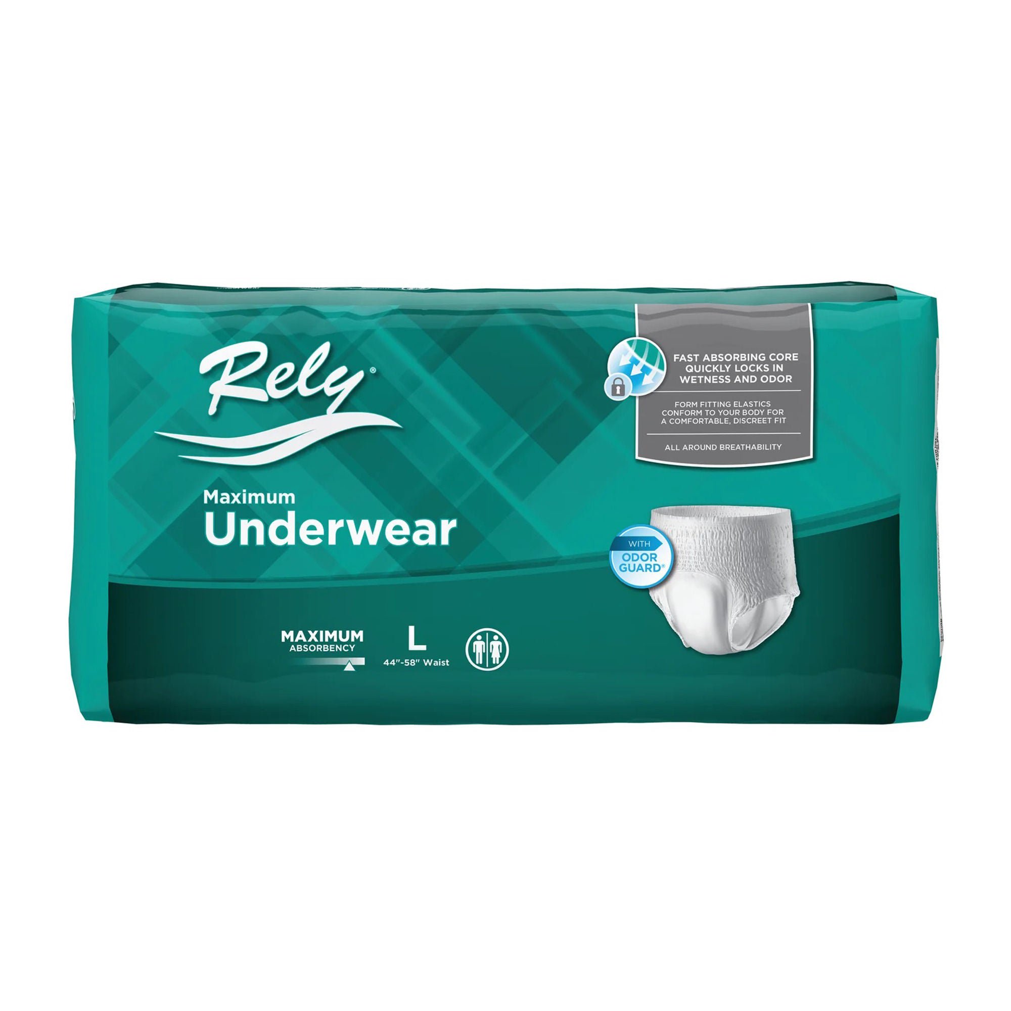 ActivStyle Inc - RLYASP120/1 Absorbent Underwear Rely® Maximum Pull On with Tear Away Seams Adult Large Unisex Disposable Heavy Absorbency