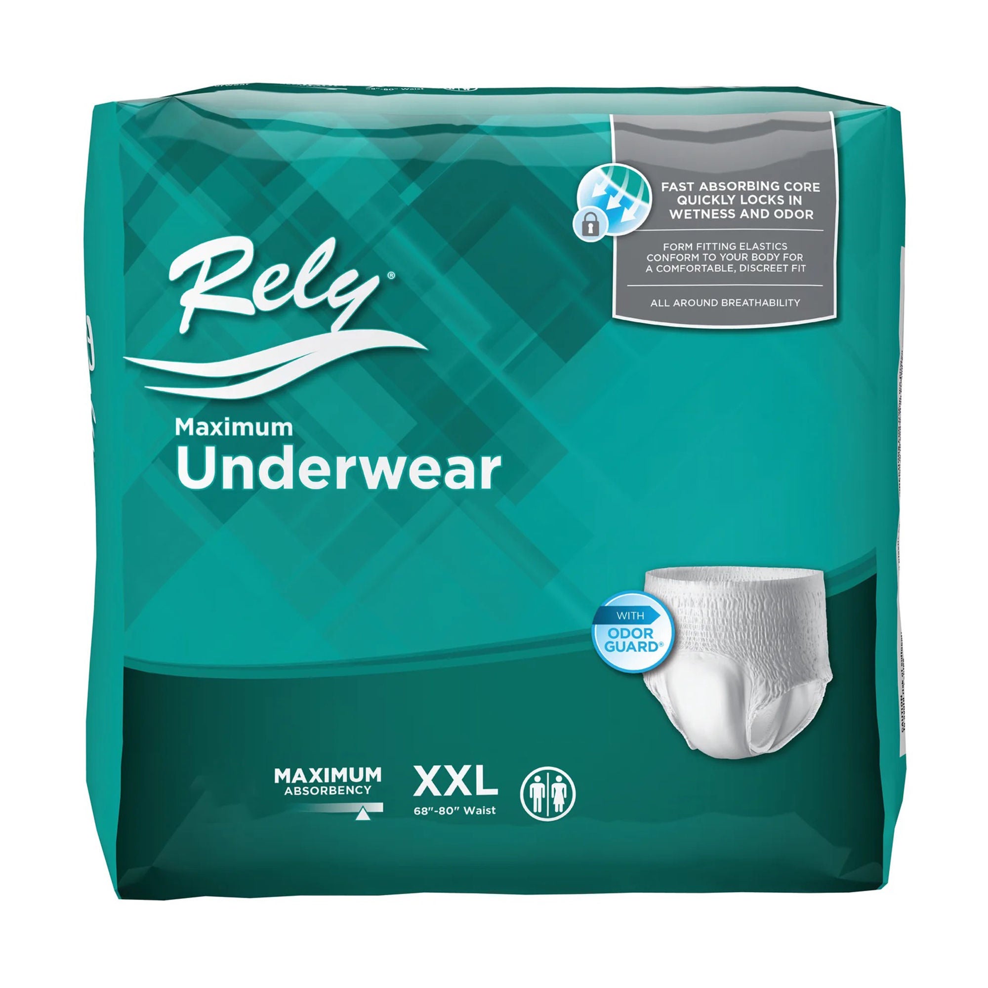 ActivStyle Inc - RLYASP140-1 Absorbent Underwear Rely® Maximum Pull On with Tear Away Seams Adult 2X-Large Unisex Disposable Heavy Absorbency