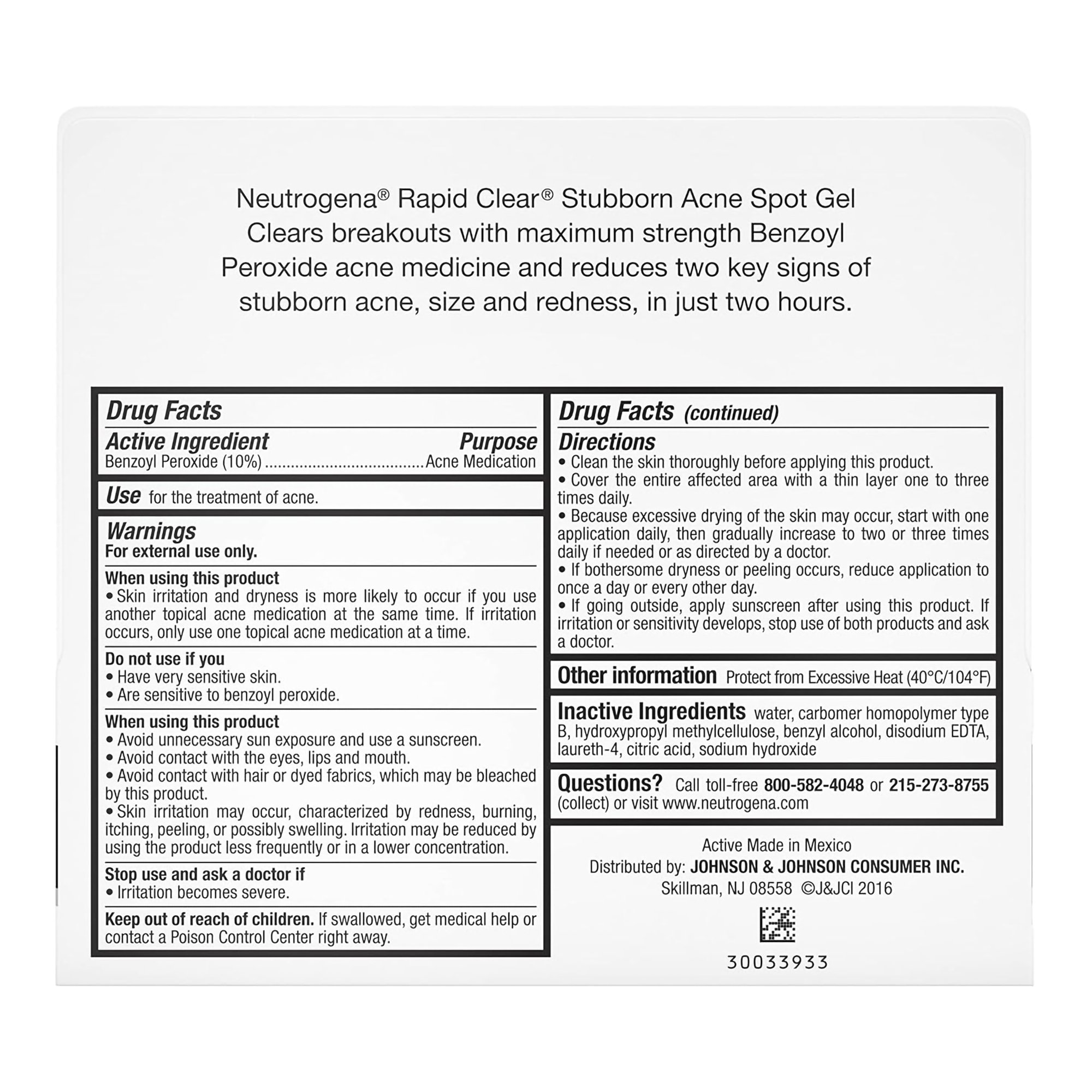 J & J Sales 69968004301 - Neutrogena® Rapid Clear Stubborn Acne Spot 10% Benzoyl Peroxide Gel, 1 ounce - 1/Each