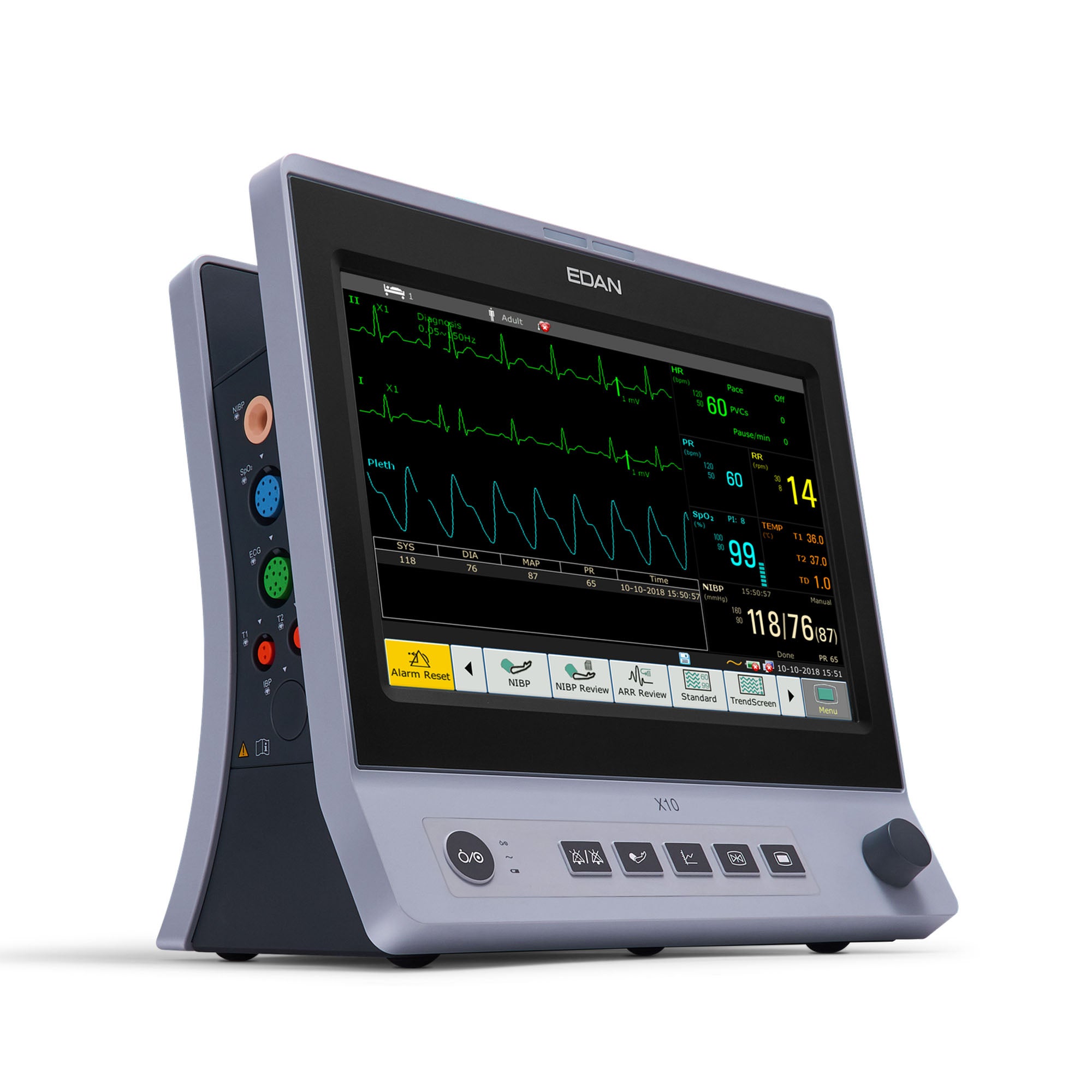 EdanUSA & MDPro - X10-G2 Patient Monitor with Co2 Edan®X10 Series Monitoring 3/5 lead ECG, G2 CO2, NIBP, SpO2, Temp AC Power