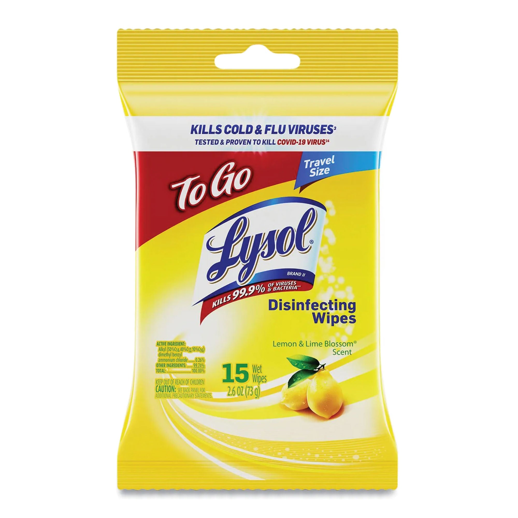 RJ Schinner Co - 99799 Surface Disinfectant Cleaner Lysol® To Go Premoistened Manual Pull Wipe 15 Count Soft Pack Lemon Lime Blossom Scent NonSterile