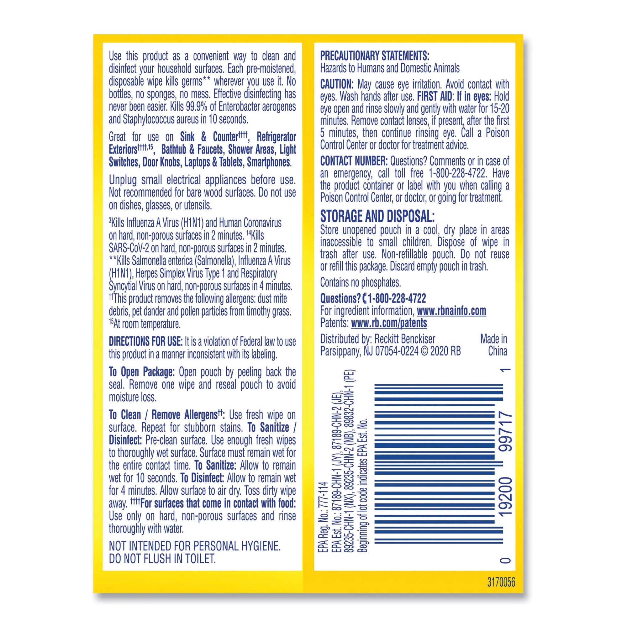 RJ Schinner Co - 99799 Surface Disinfectant Cleaner Lysol® To Go Premoistened Manual Pull Wipe 15 Count Soft Pack Lemon Lime Blossom Scent NonSterile