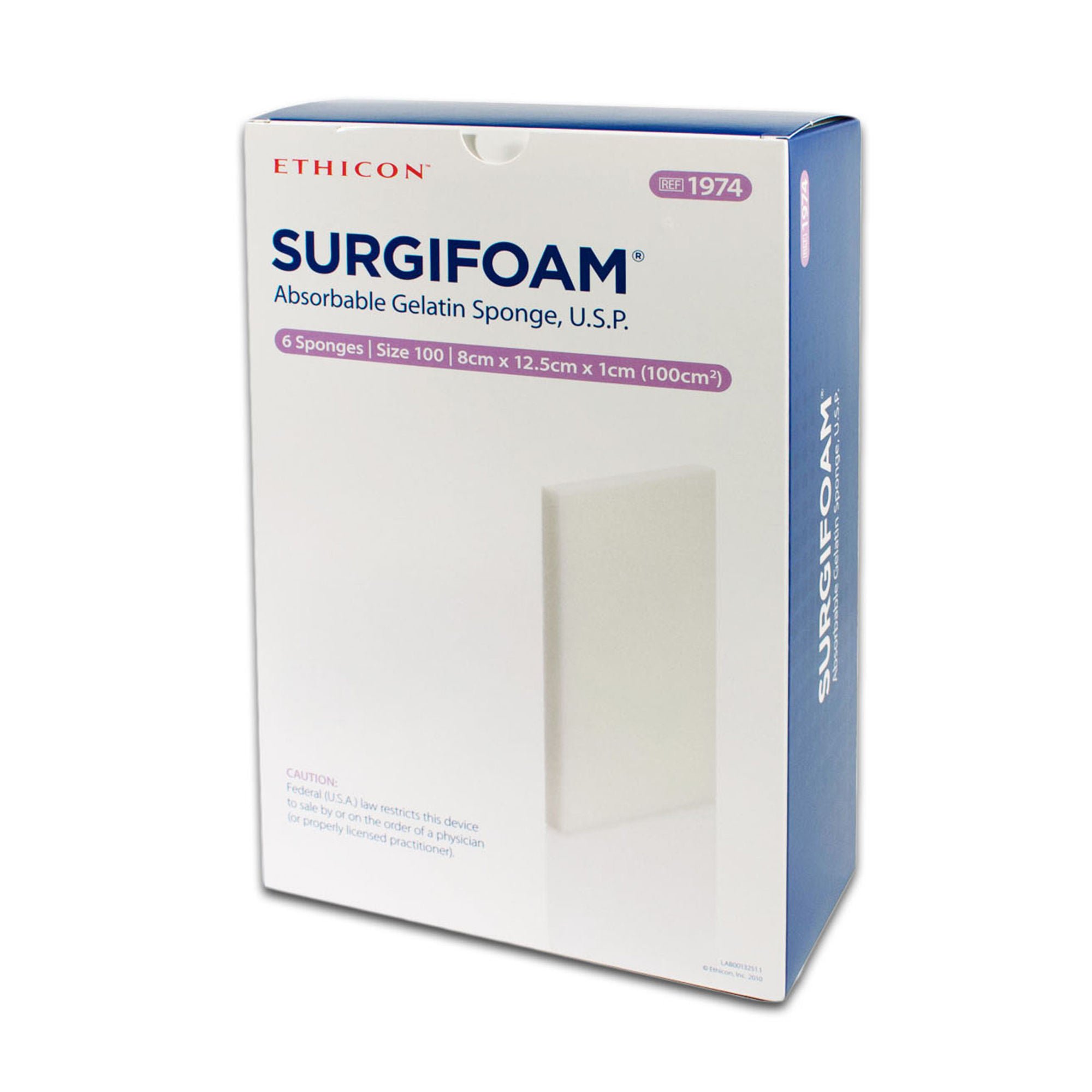 J & J Healthcare Systems - 1974 Absorbable Gelatin Sponge SURGIFOAM® 8 cm X 12.5 cm X 10 mm 6 Count Sterile
