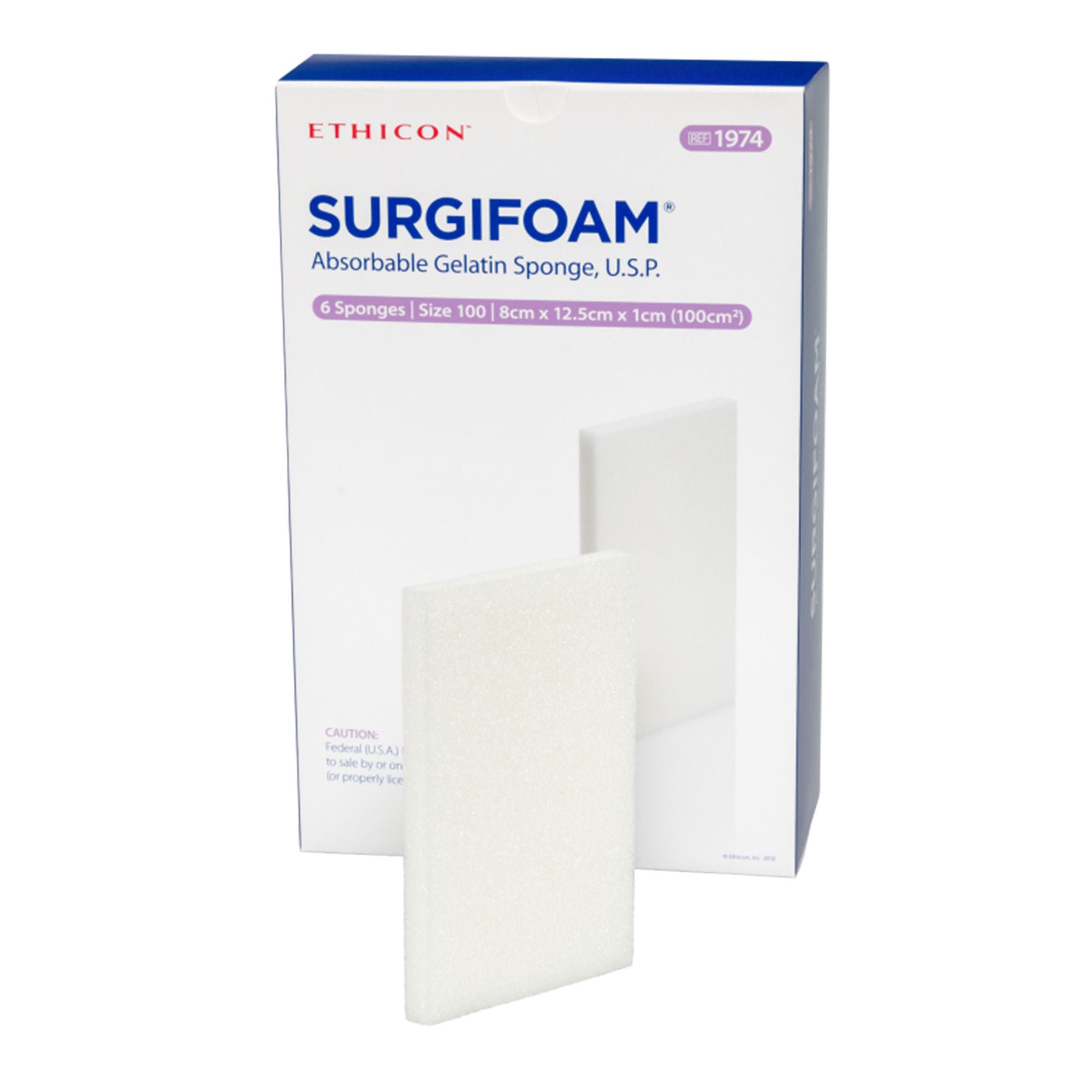 J & J Healthcare Systems - 1974 Absorbable Gelatin Sponge SURGIFOAM® 8 cm X 12.5 cm X 10 mm 6 Count Sterile