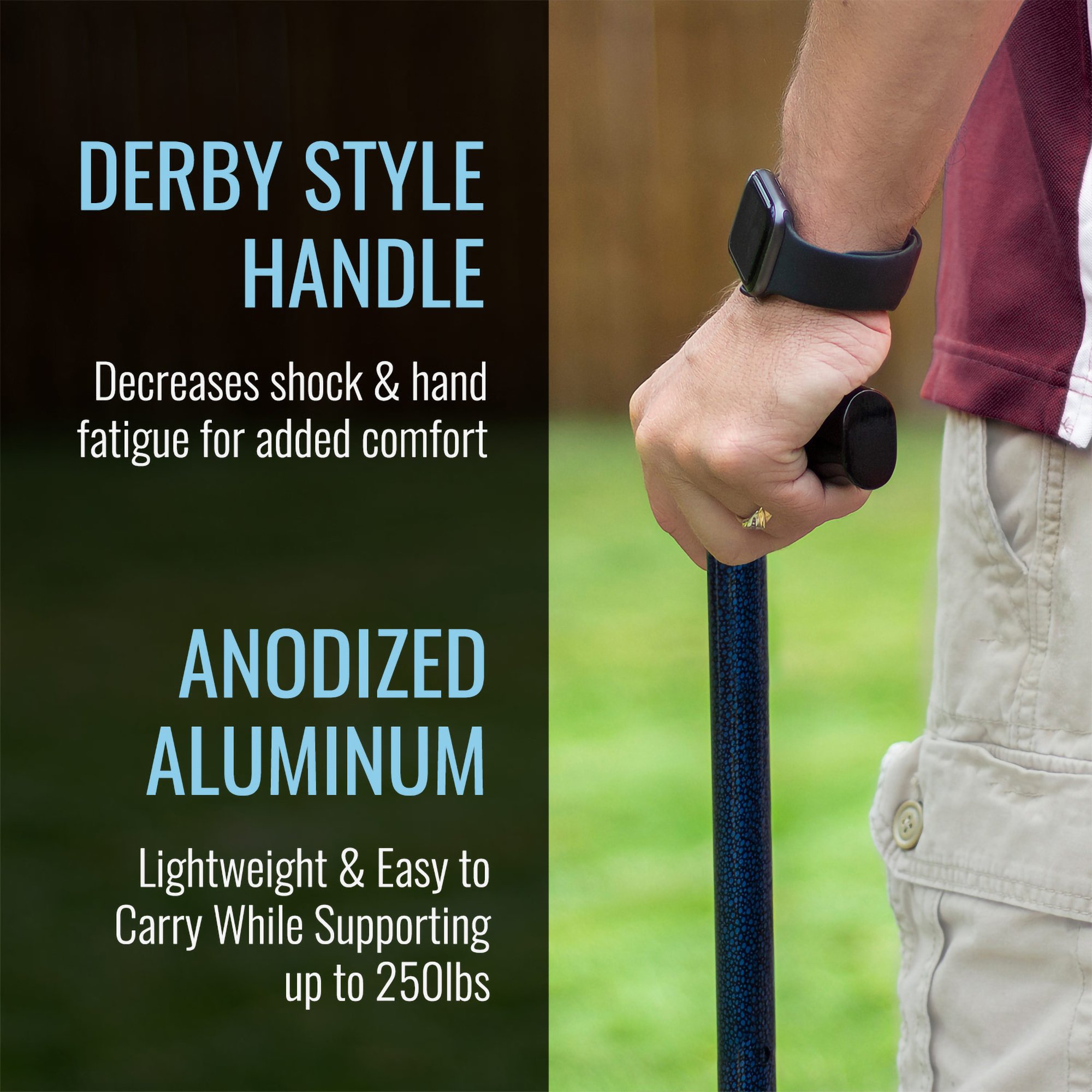 Mabis Healthcare 502-1351-9913 - DMI® Lightweight Adjustable T-Handle Cane, Blue, 31 – 40 Inch Height - 1/Each