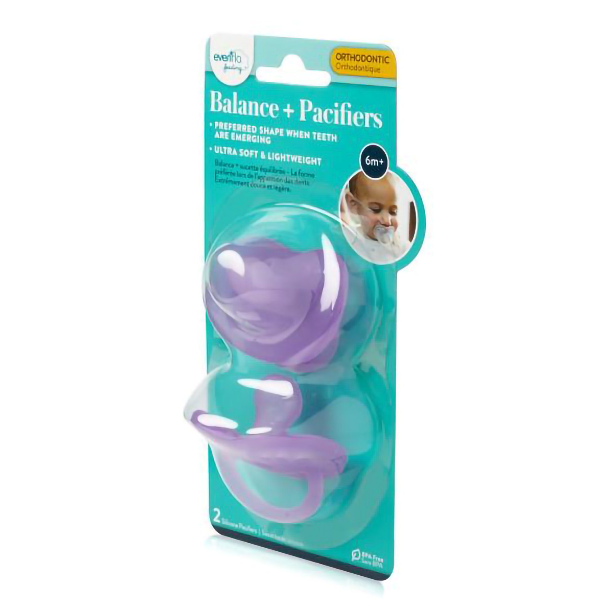 Midway Importing Inc 2722212 - Evenflo Feeding Balance + Pacifier, Assorted Colors - 2/Box, 8/Case