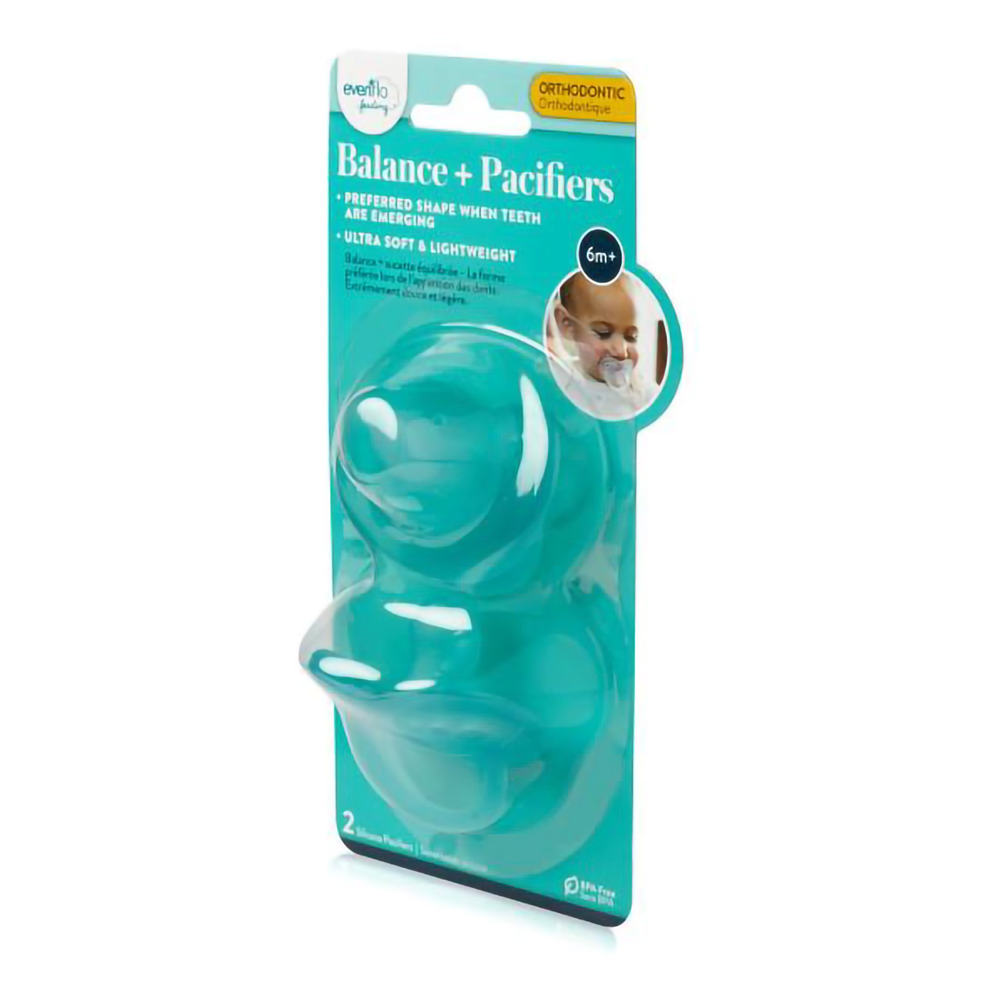 Midway Importing Inc 2722212 - Evenflo Feeding Balance + Pacifier, Assorted Colors - 2/Box, 8/Case