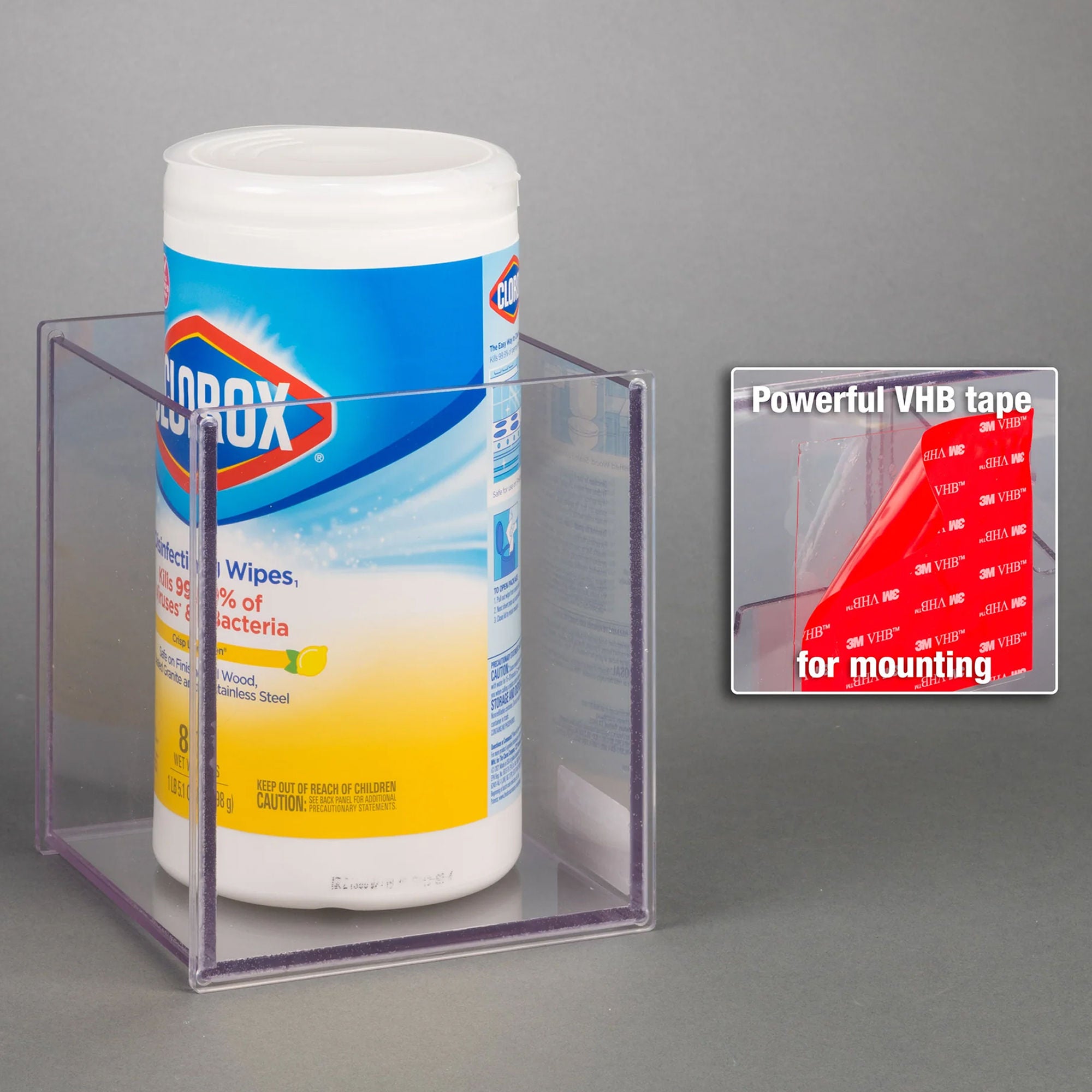 Poltex Inc - SANICLOR1-T Wipe Holder Clear PETG 1 Tub VHB Tape Mount