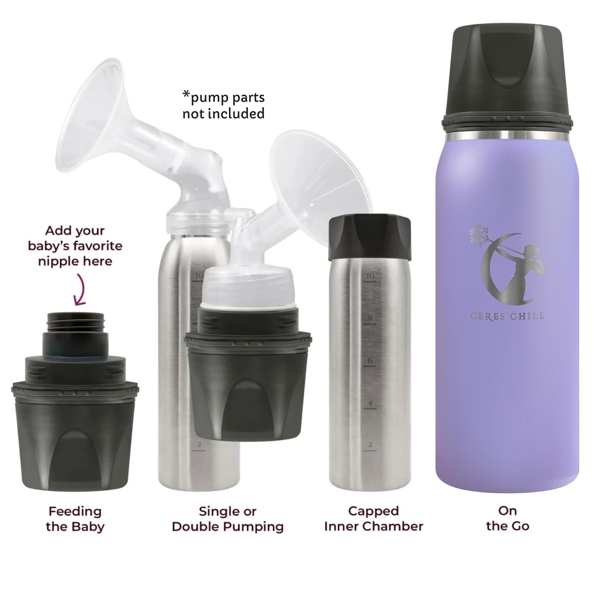 Ceres Chill Co CC-1-BC-L-UV - Ceres Chill OG Stainless Steel Breast Milk Chiller Container, Lavender - 1/Each, 12/Case