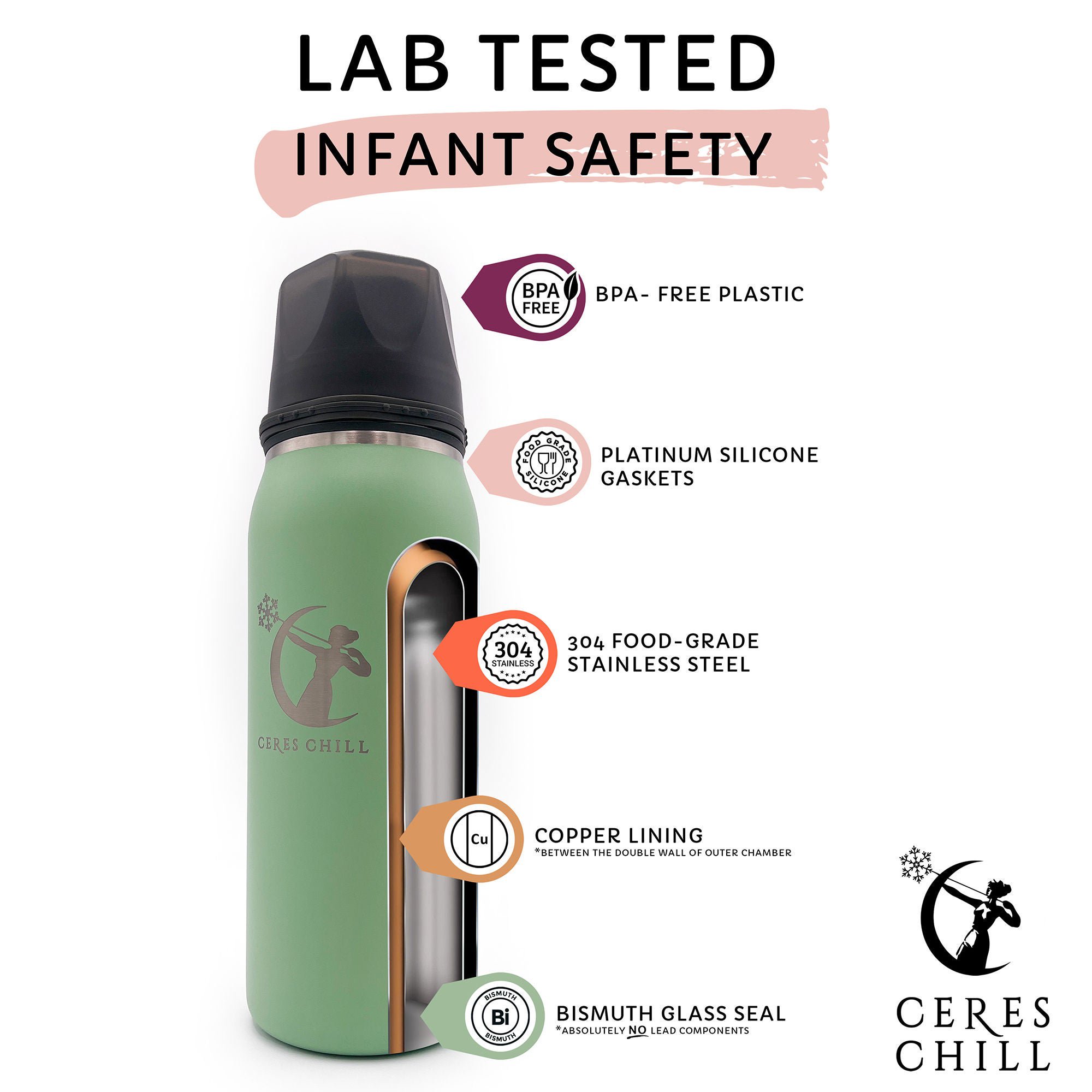 Ceres Chill Co - CC-1-BC-L-ZN Ceres Chill OG Stainless Steel Breast Milk Chiller Container
