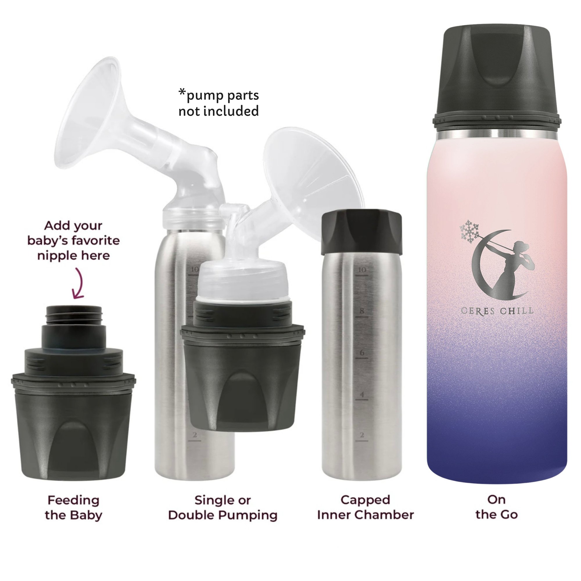 Ceres Chill Co CC-1-BC-L-MB - Ceres Chill OG Stainless Steel Breast Milk Chiller Container, Blue & Pink Ombre - 1/Each, 12/Case