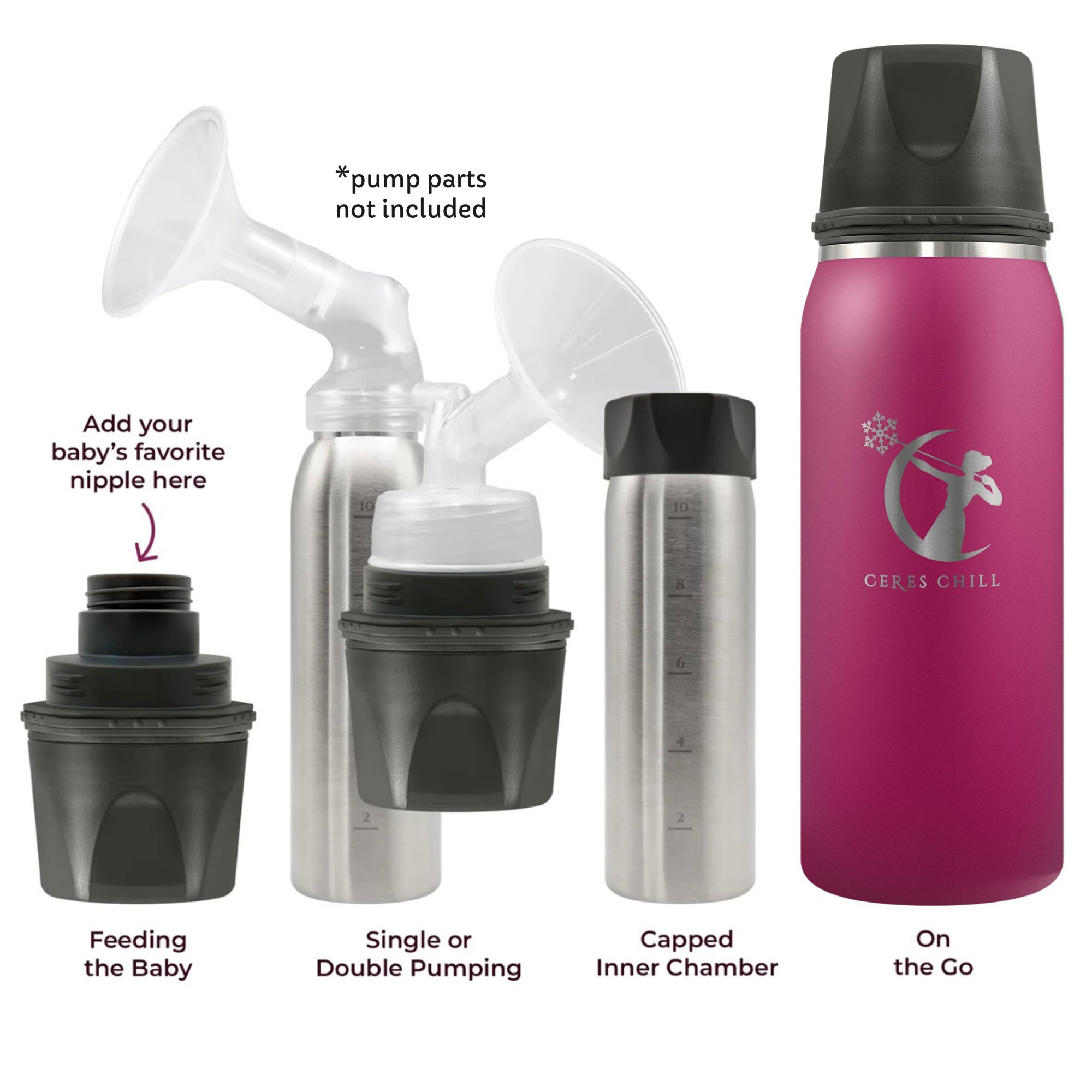 Ceres Chill Co CC-1-BC-L-PL - Ceres Chill OG Stainless Steel Breast Milk Chiller Container, Fuchsia - 1/Each, 12/Case