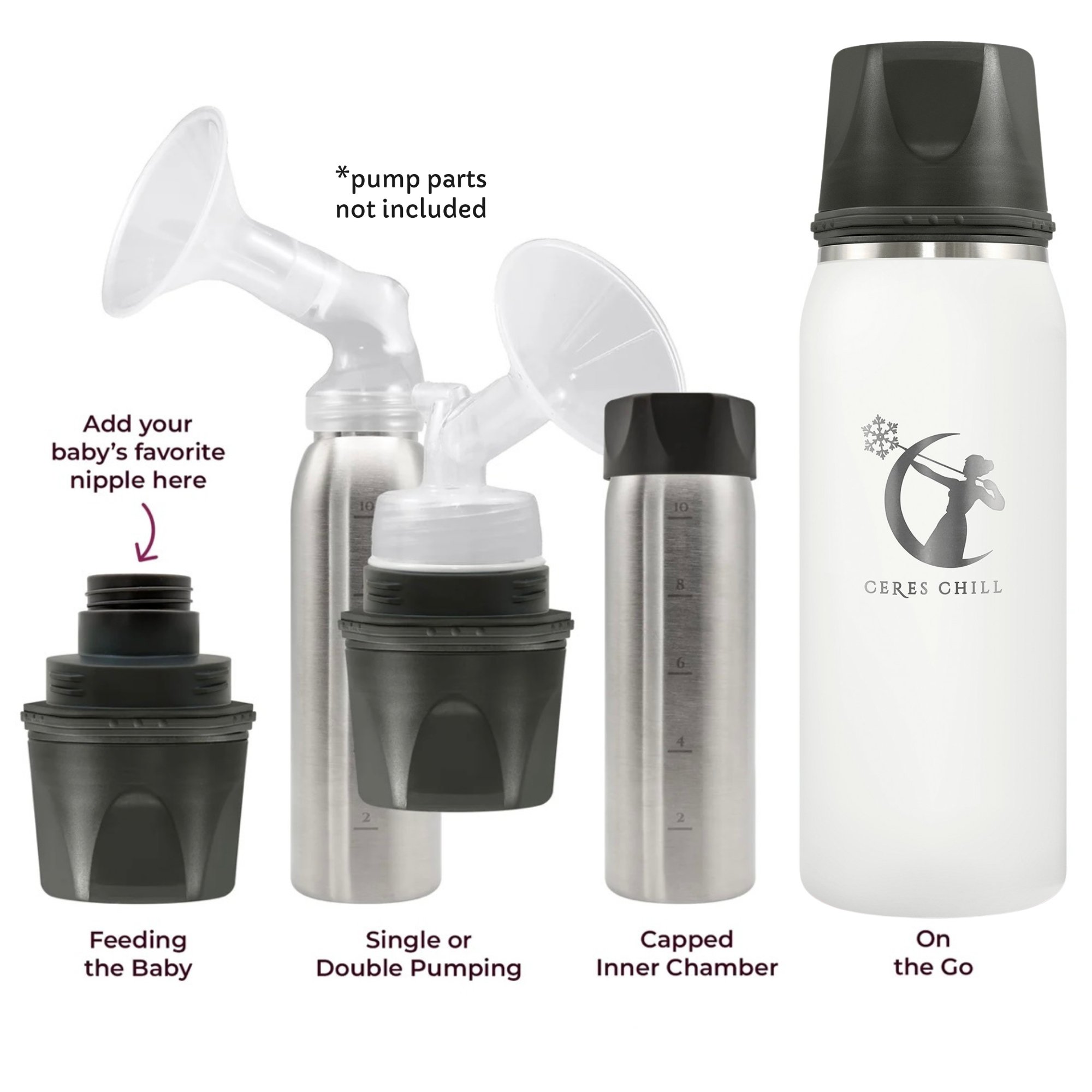 Ceres Chill Co CC-1-BC-L-WH - Ceres Chill OG Stainless Steel Breast Milk Chiller Container, White - 1/Each, 12/Case