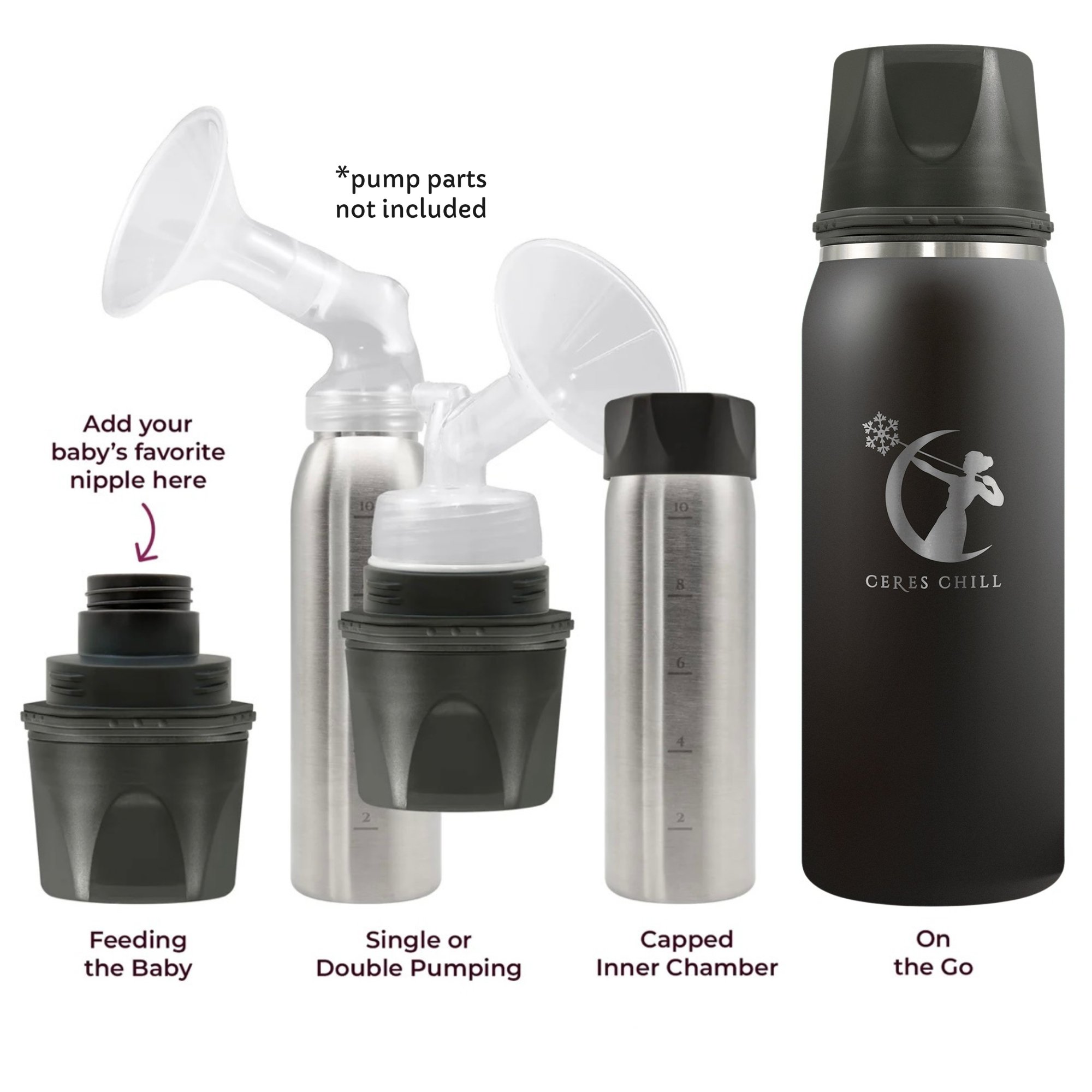 Ceres Chill Co CC-1-BC-L-BL - Ceres Chill OG Stainless Steel Breast Milk Chiller Container, Black - 1/Each, 12/Case
