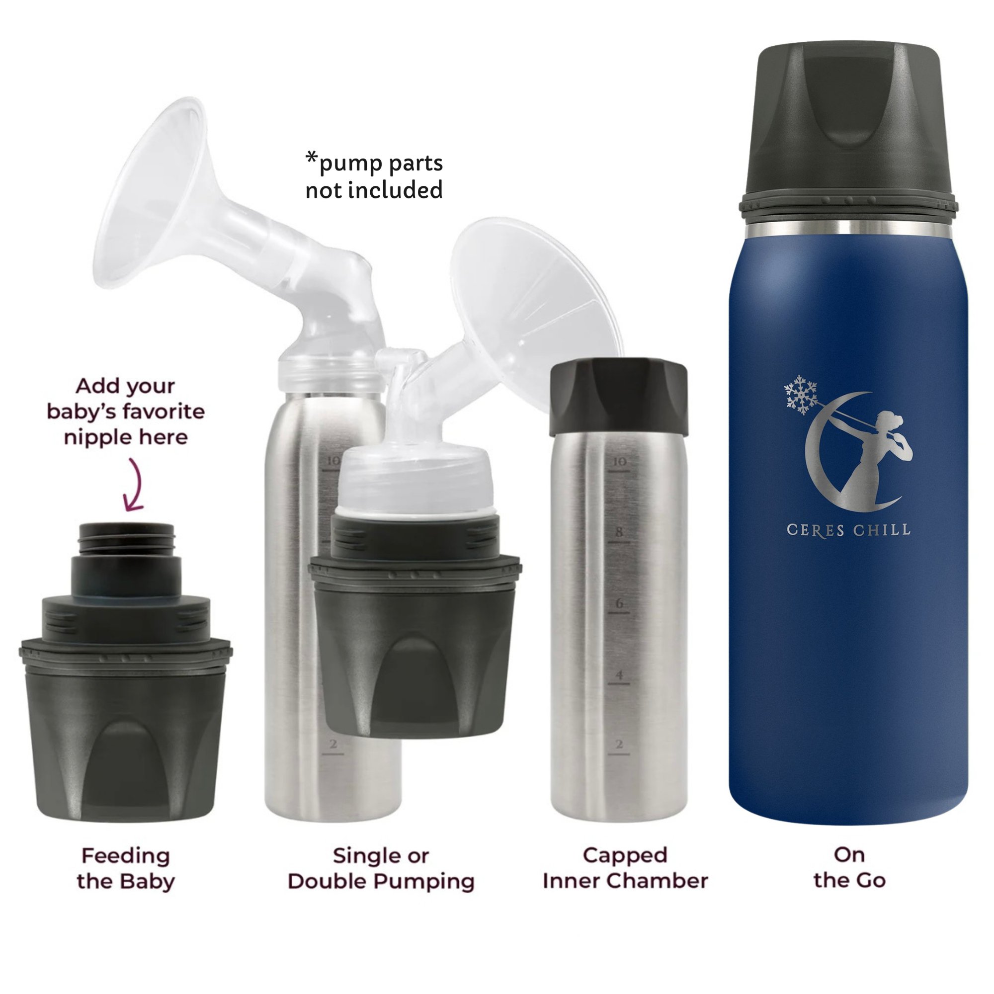 Ceres Chill Co CC-1-BC-L-NV - Ceres Chill OG Stainless Steel Breast Milk Chiller Container, Dark Blue - 1/Each, 12/Case