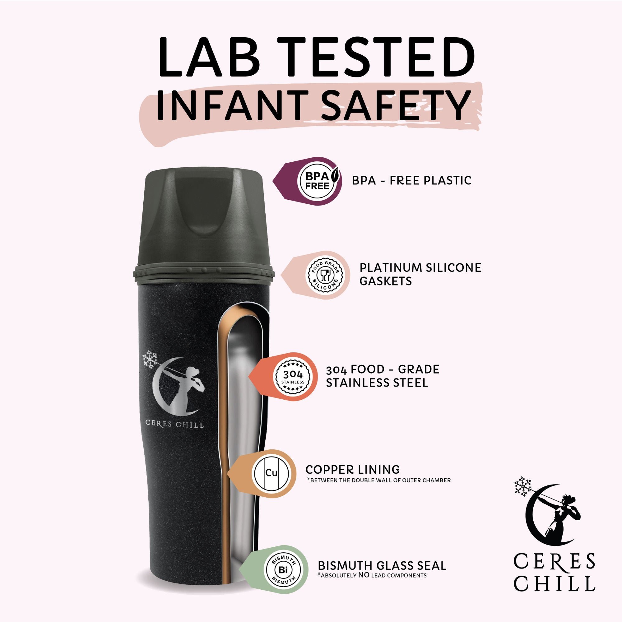 Ceres Chill Co - CC-1-DEMI-S-ST Ceres Chill Demigoddess Stainless Steel Mini Breast Milk Chiller Container