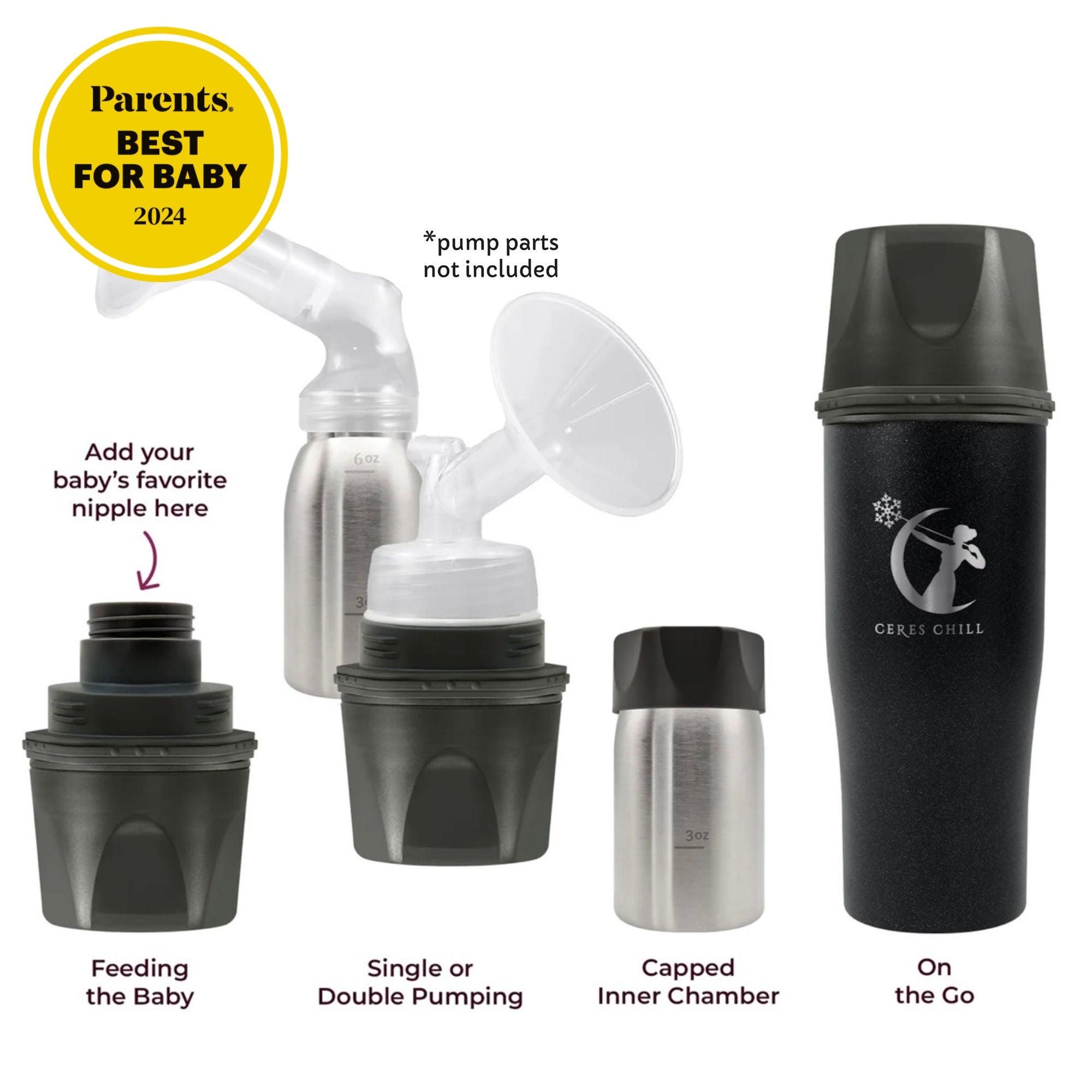 Ceres Chill Co - CC-1-DEMI-S-ST Ceres Chill Demigoddess Stainless Steel Mini Breast Milk Chiller Container