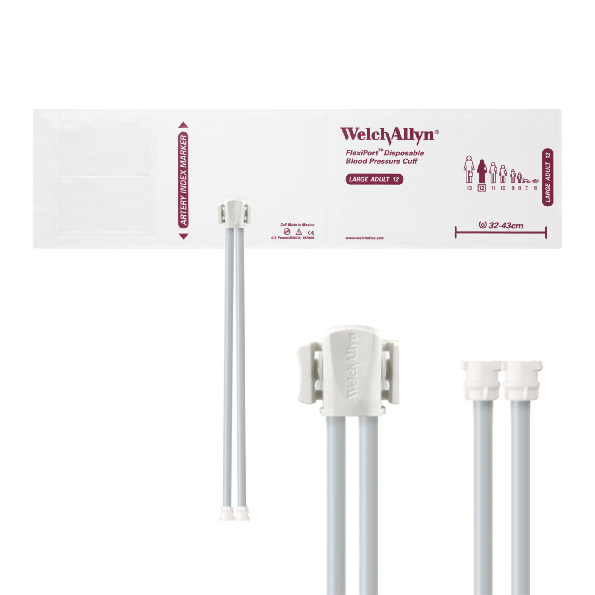 Welch Allyn - SOFT-12-2MQ Single Patient Use Blood Pressure Cuff FlexiPort® 32 to 43 cm Arm Soft Fabric Cuff Large Adult Cuff